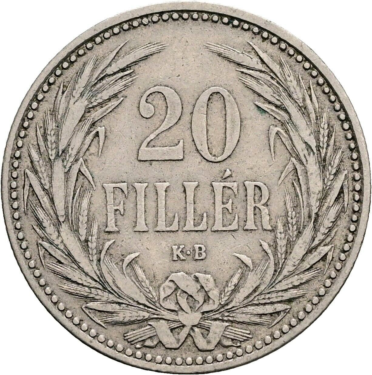 20 Filler Franz Joseph I. 1848-1916 1892 KB, Kremnitz – Vorderseite