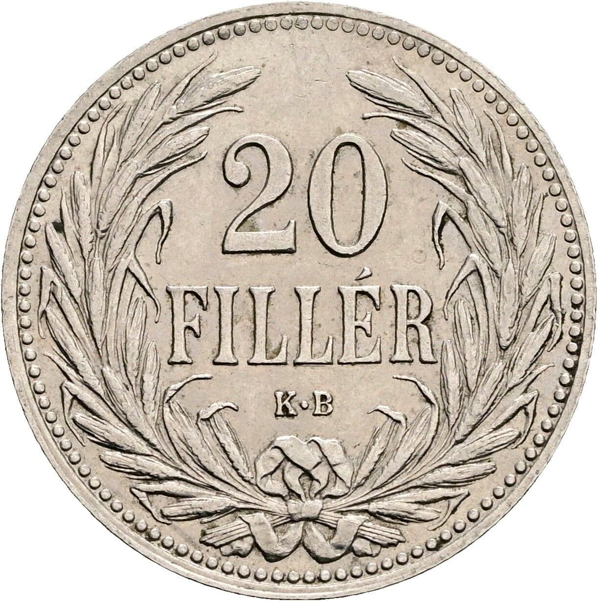 20 Filler Franz Joseph I. 1848-1916 1908 KB, Kremnitz – Vorderseite