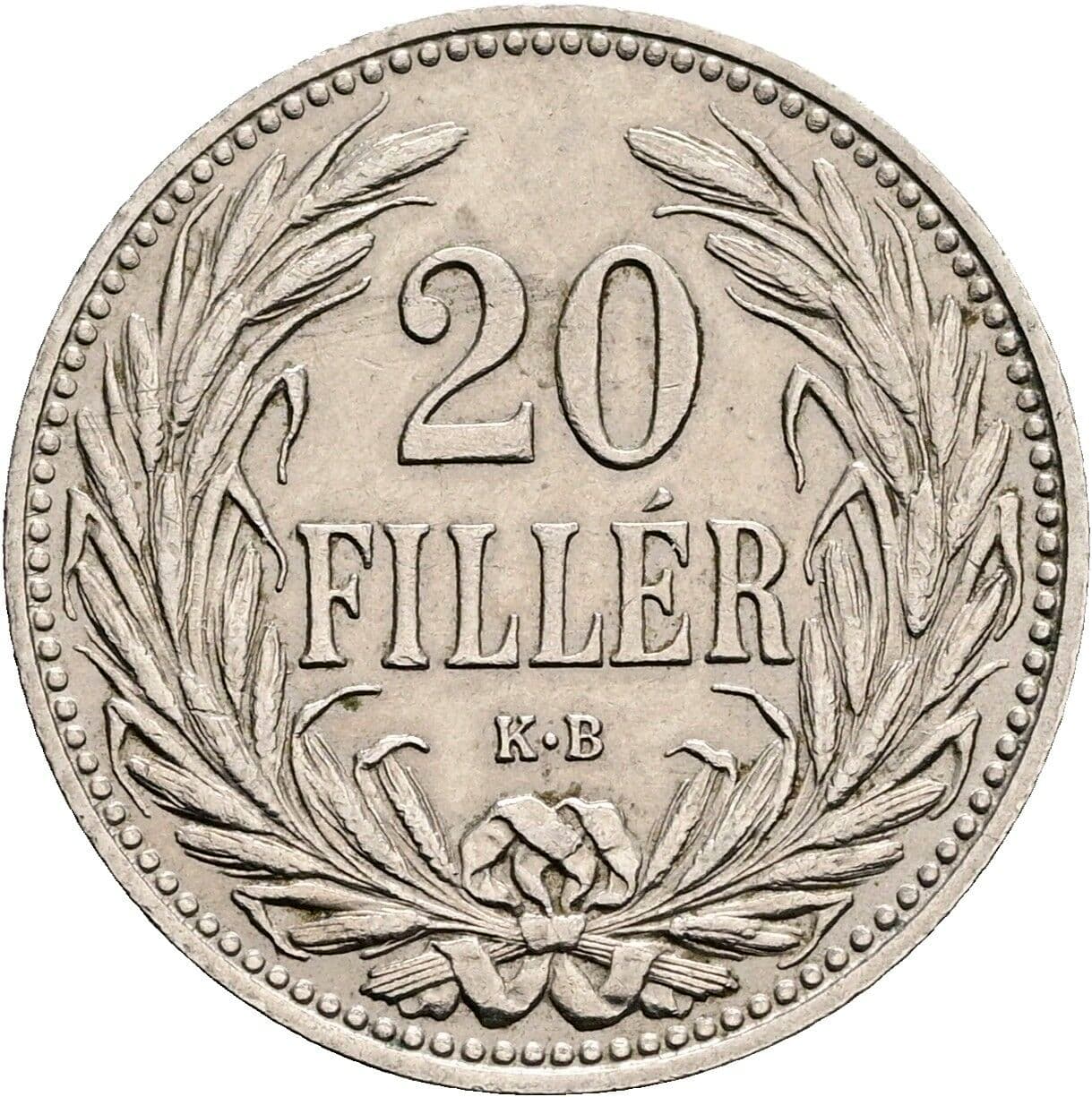 20 Filler Franz Joseph I. 1848-1916 1908 KB, Kremnitz – Vorderseite
