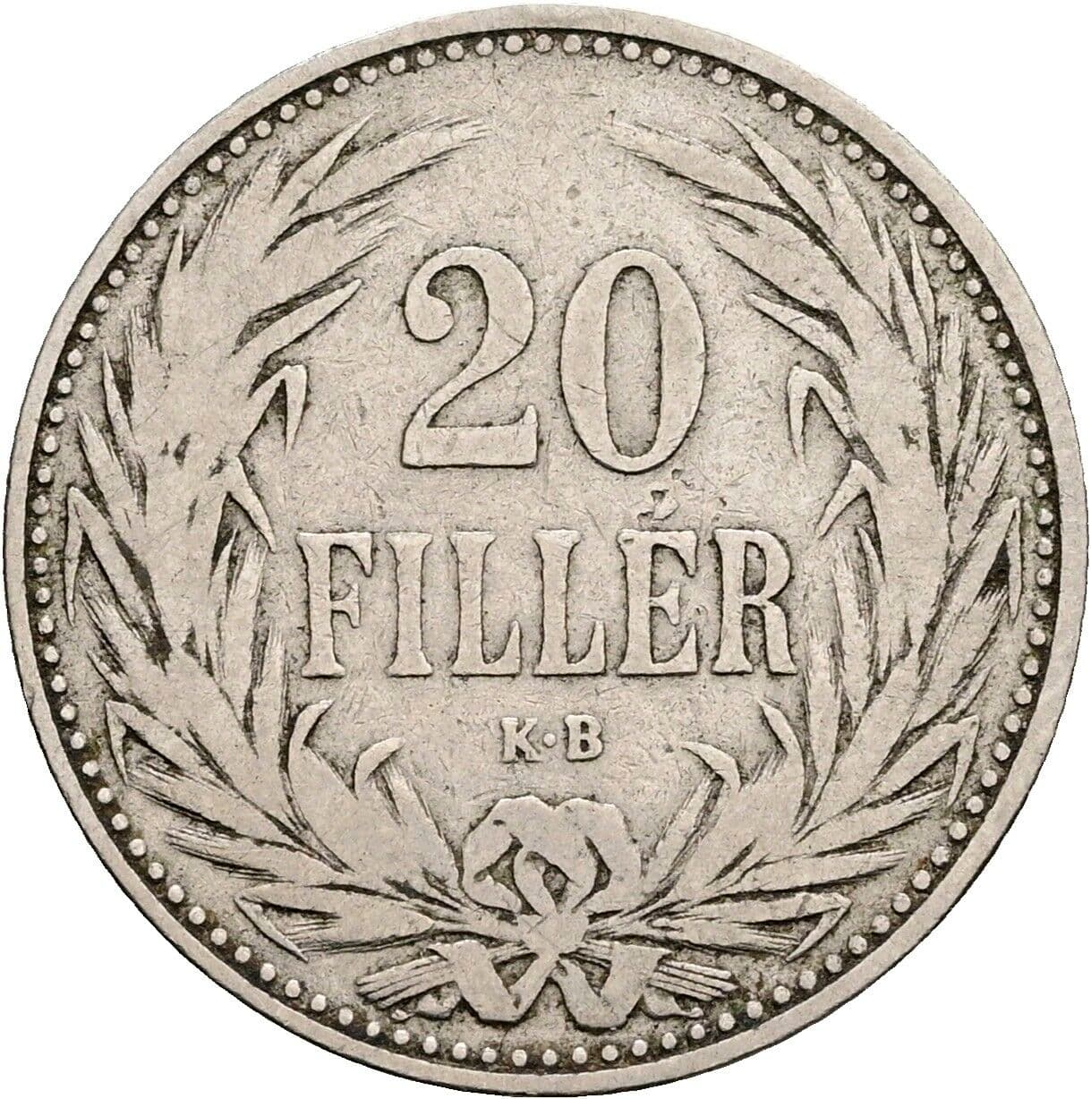20 Filler Franz Joseph I. 1848-1916 1892 KB, Kremnitz – Vorderseite