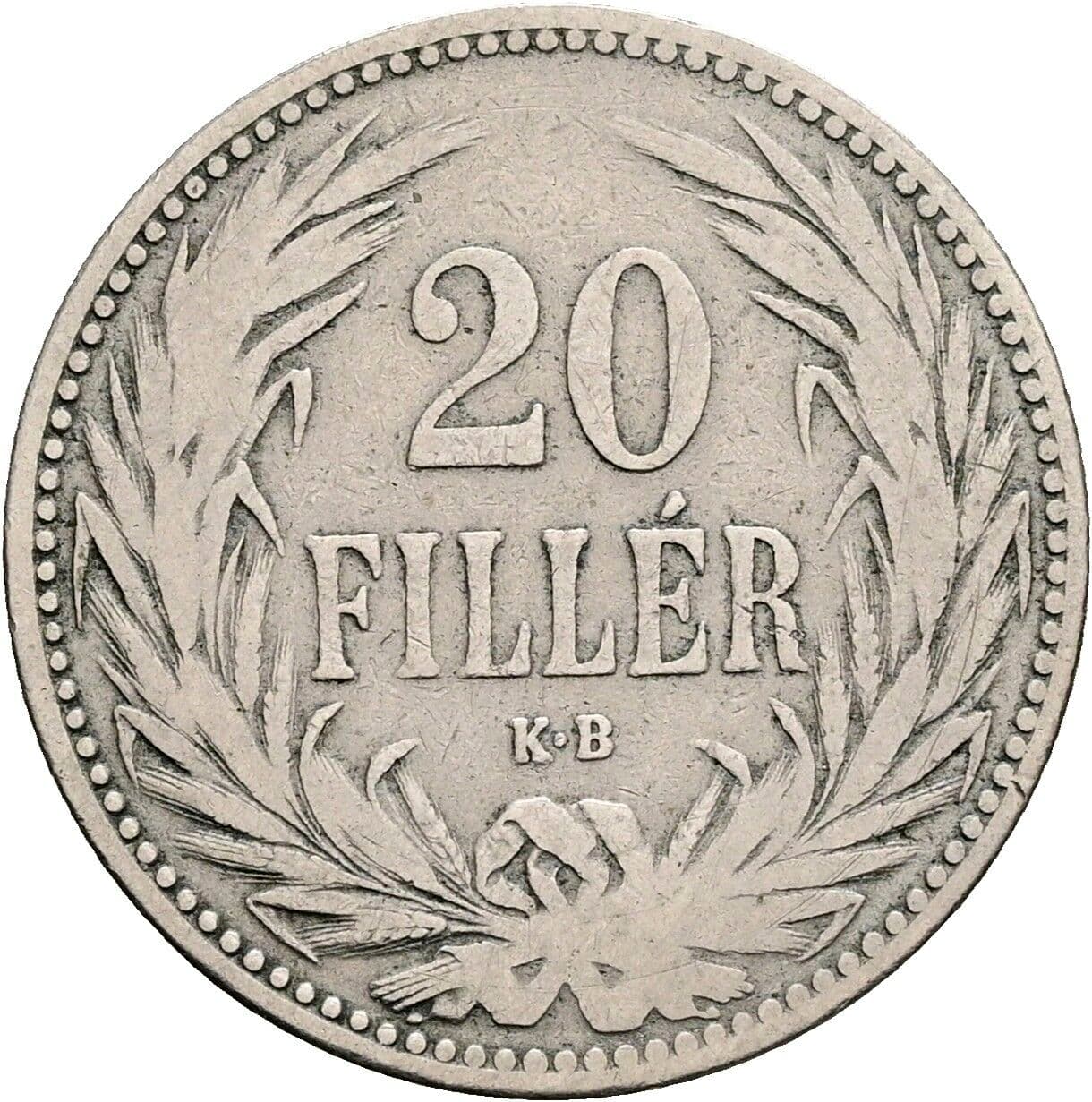20 Filler Franz Joseph I. 1848-1916 1892 KB, Kremnitz – Vorderseite