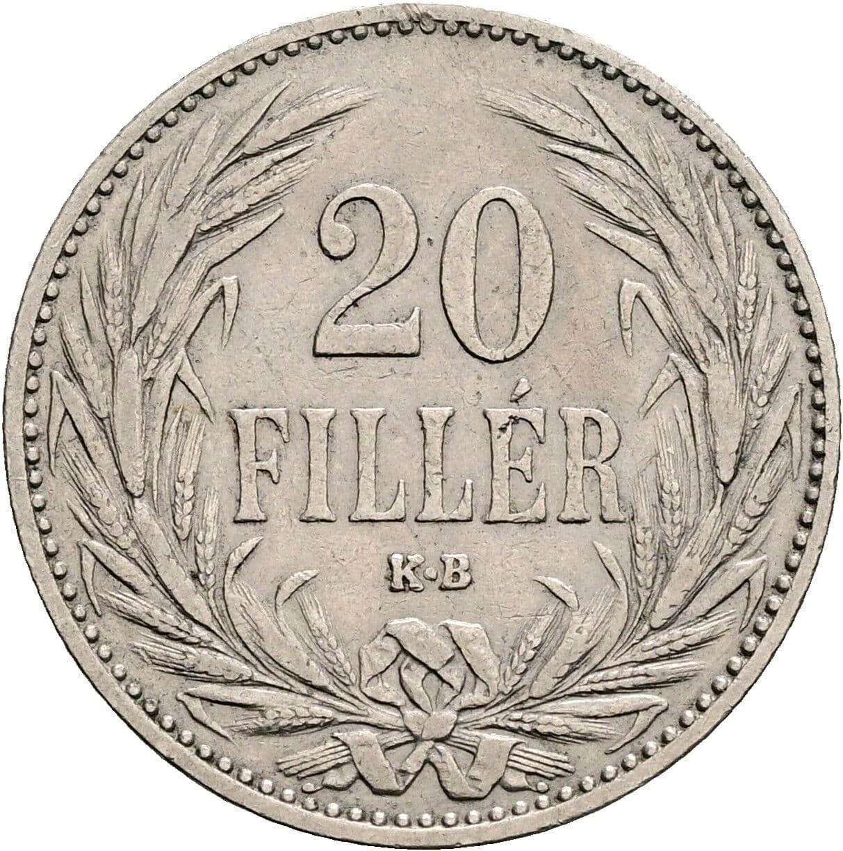 20 Filler Franz Joseph I. 1848-1916 1893 KB, Kremnitz – Vorderseite
