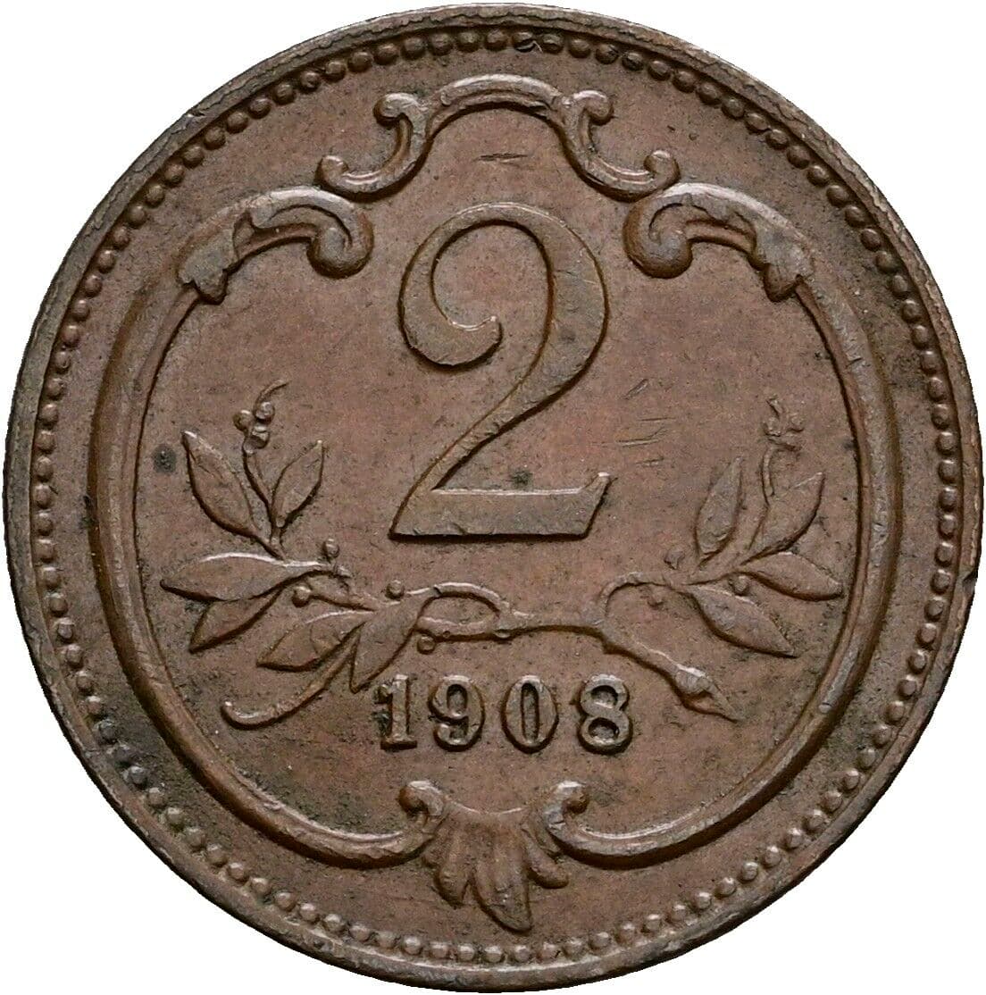 2 Heller Franz Joseph I. 1848-1916 1908 – Vorderseite
