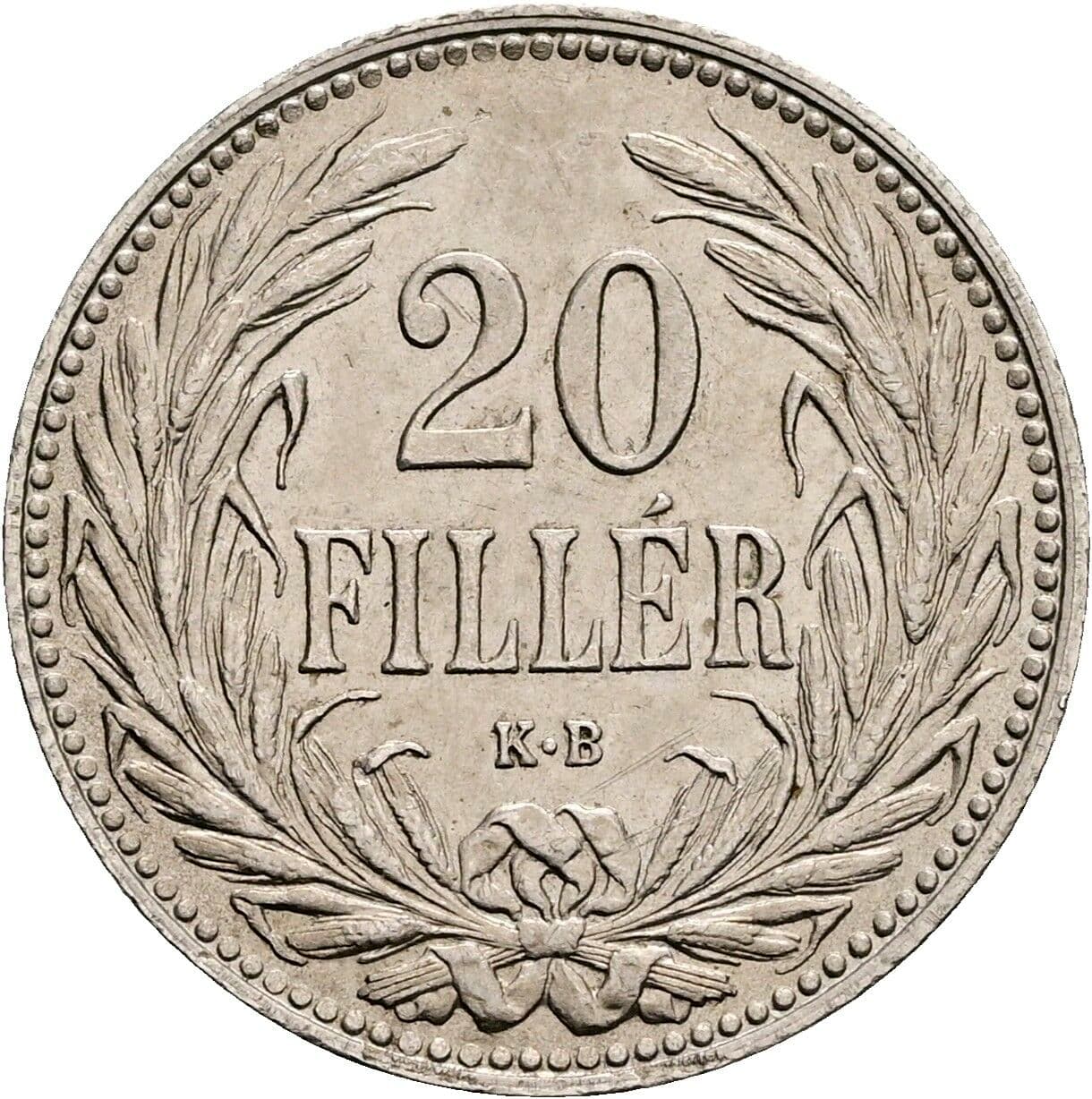 20 Filler Franz Joseph I. 1848-1916 1908 KB, Kremnitz – Vorderseite