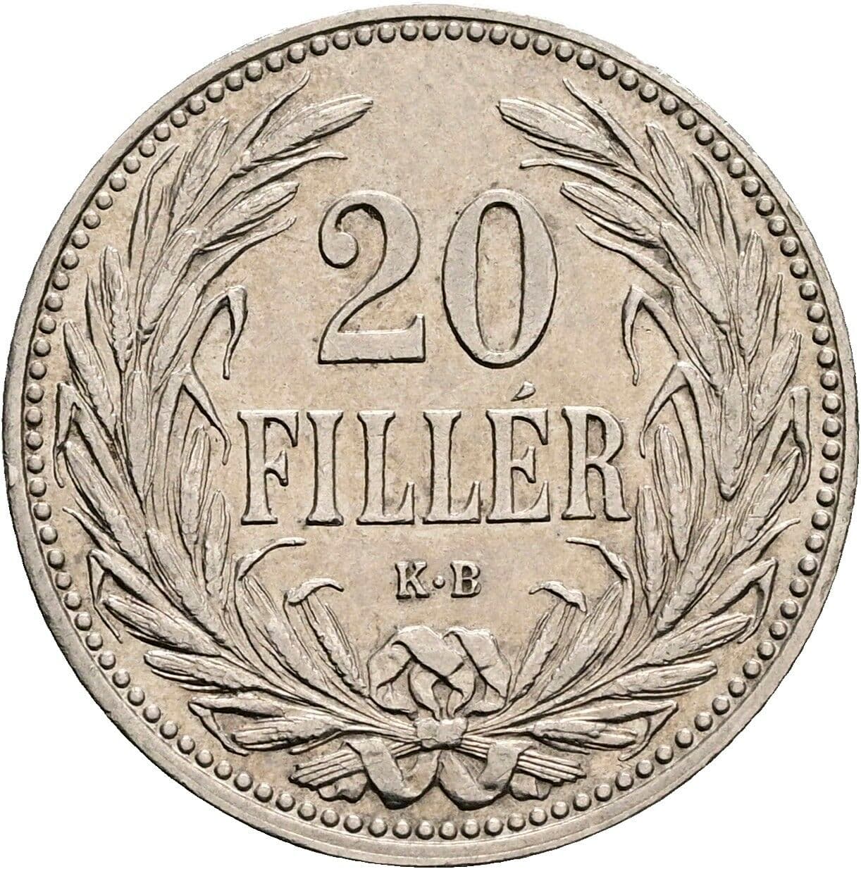 20 Filler Franz Joseph I. 1848-1916 1908 KB, Kremnitz – Vorderseite