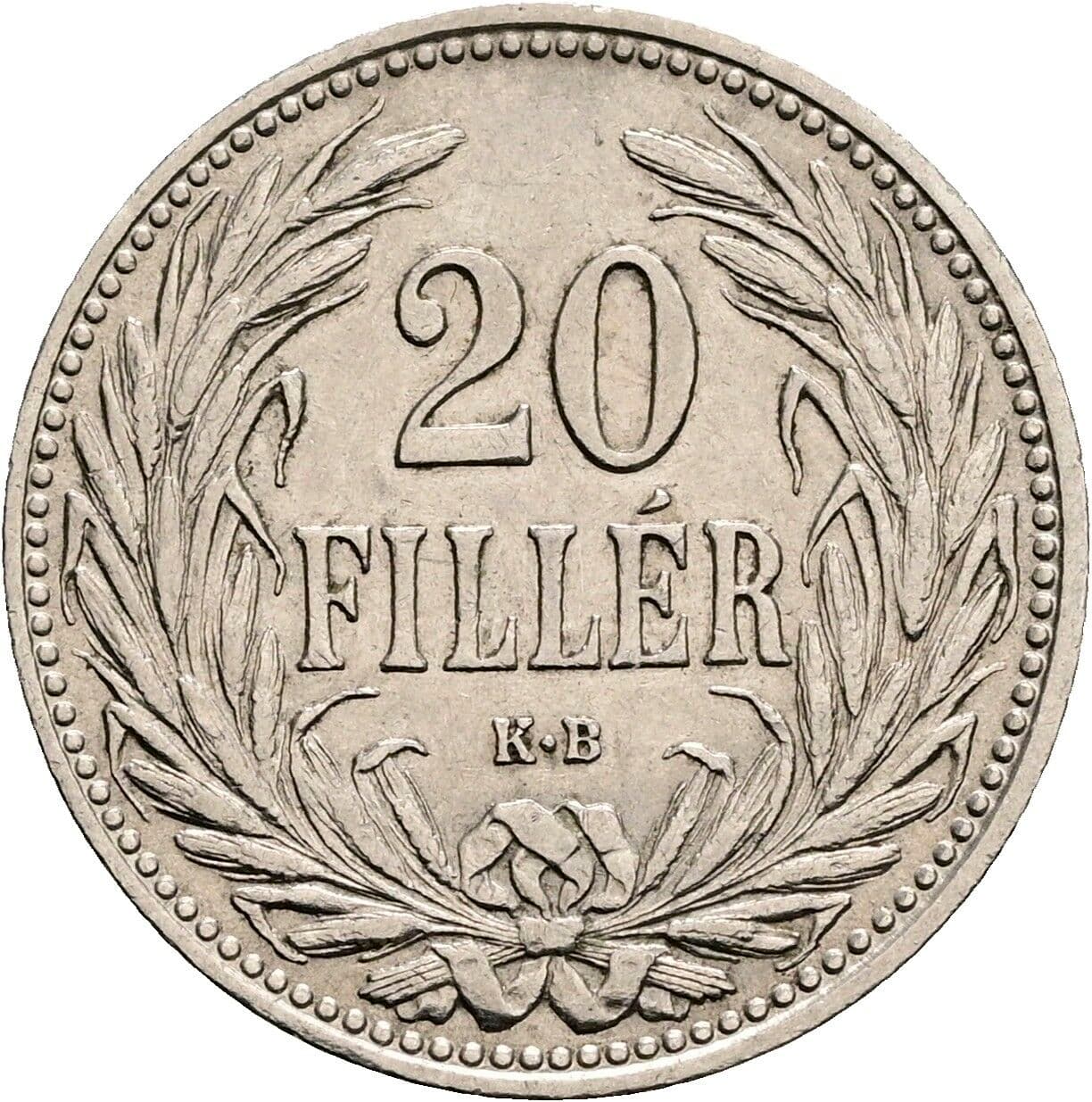 20 Filler Franz Joseph I. 1848-1916 1908 KB, Kremnitz – Vorderseite