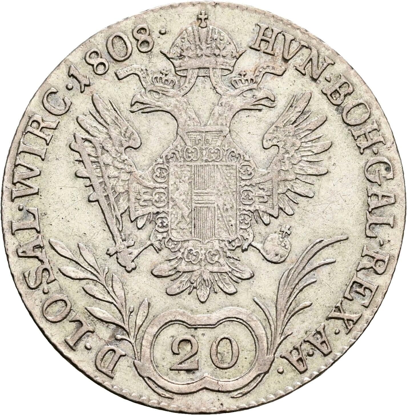 20 Kreuzer Franz II. (I). 1792-1835 1808 B, Kremnitz – Rückseite