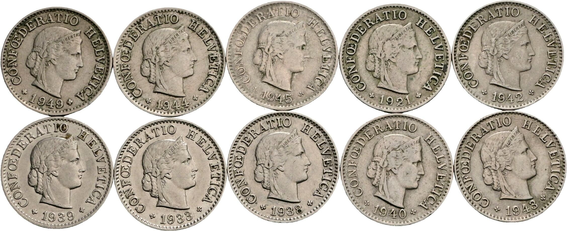 Lot 10 Stück 5 Rappen