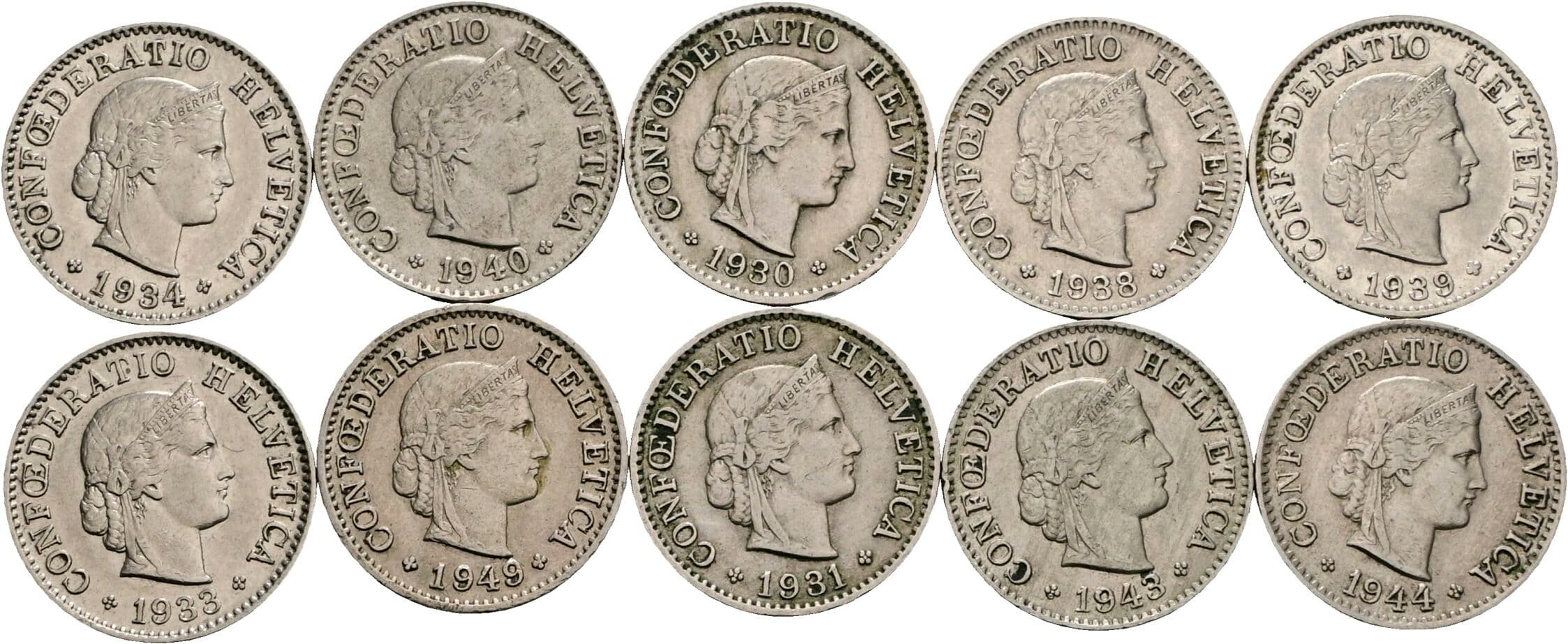 Lot 10 Stück 5 Rappen