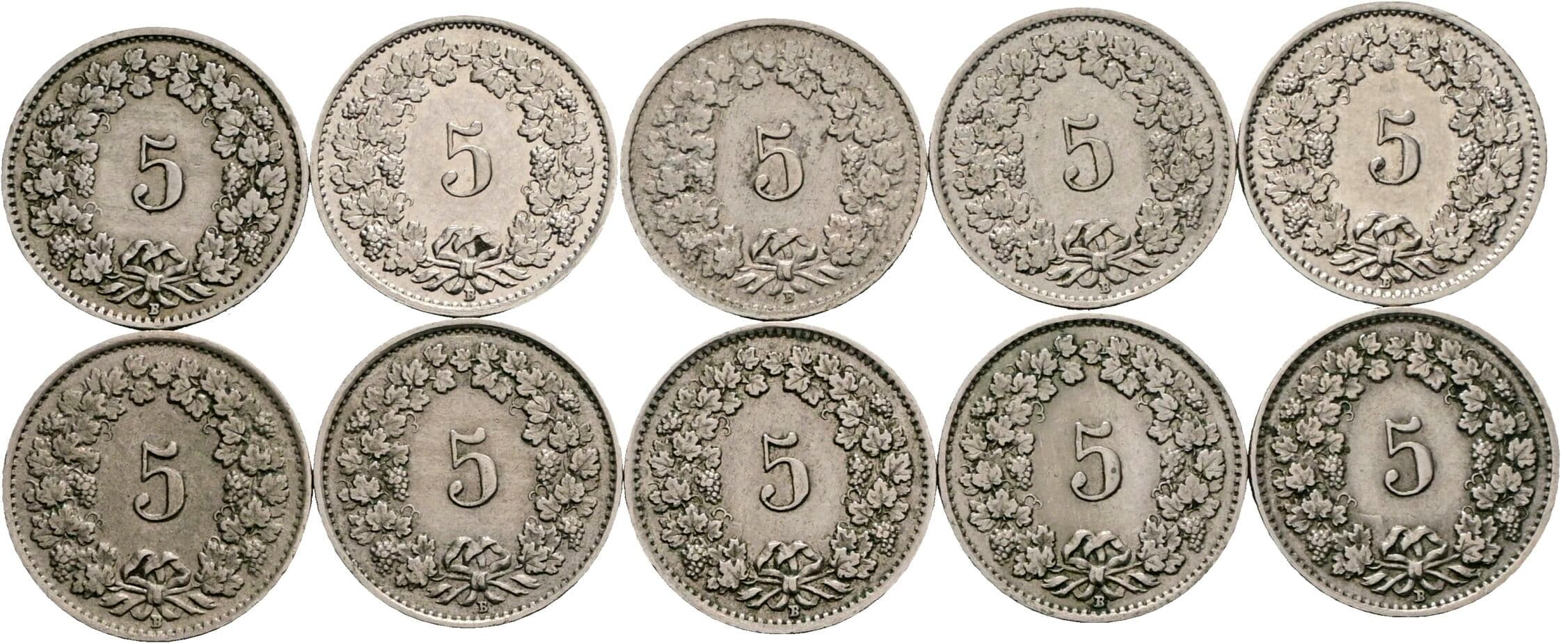 Lot 10 Stück 5 Rappen