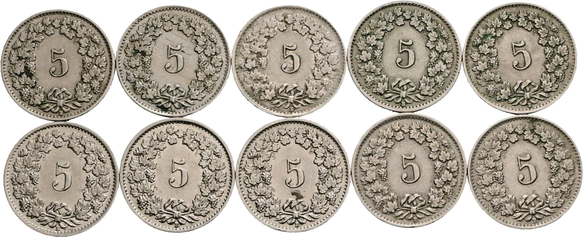 Lot 10 Stück 5 Rappen