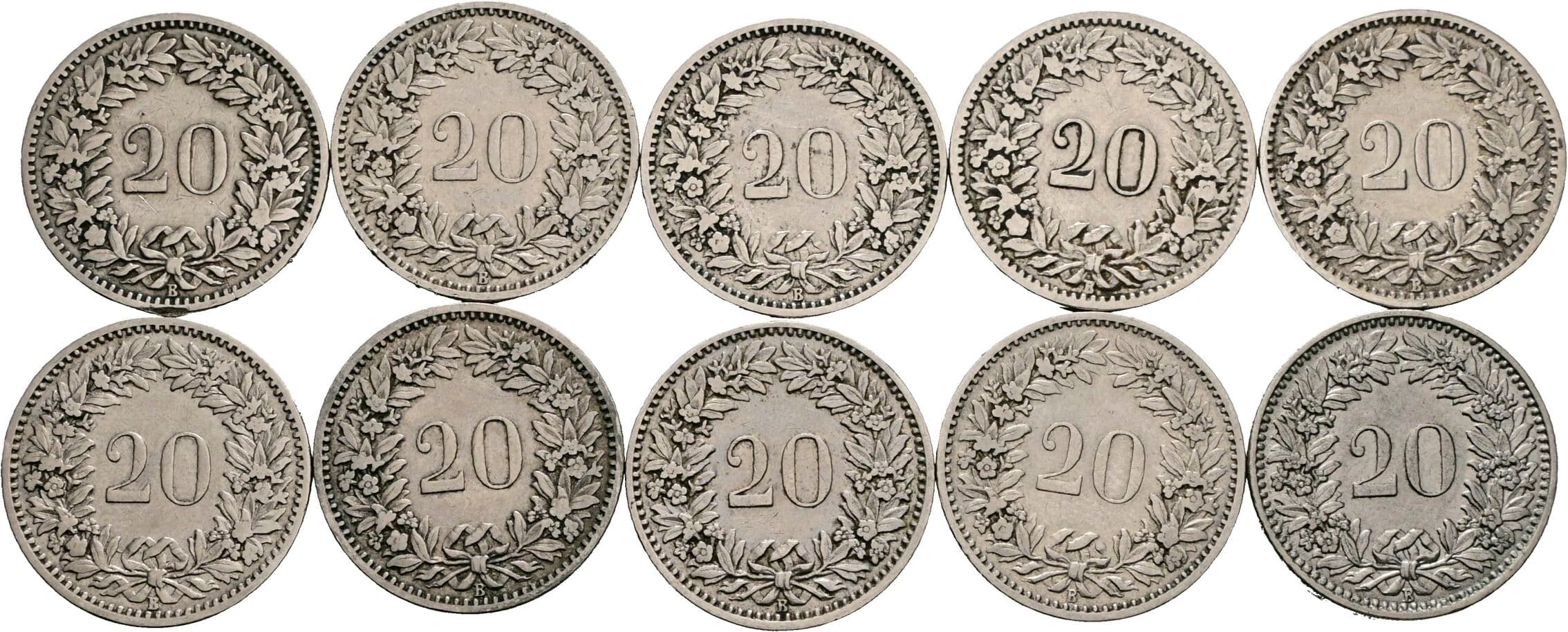 Lot 10 Stück 20 Rappen
