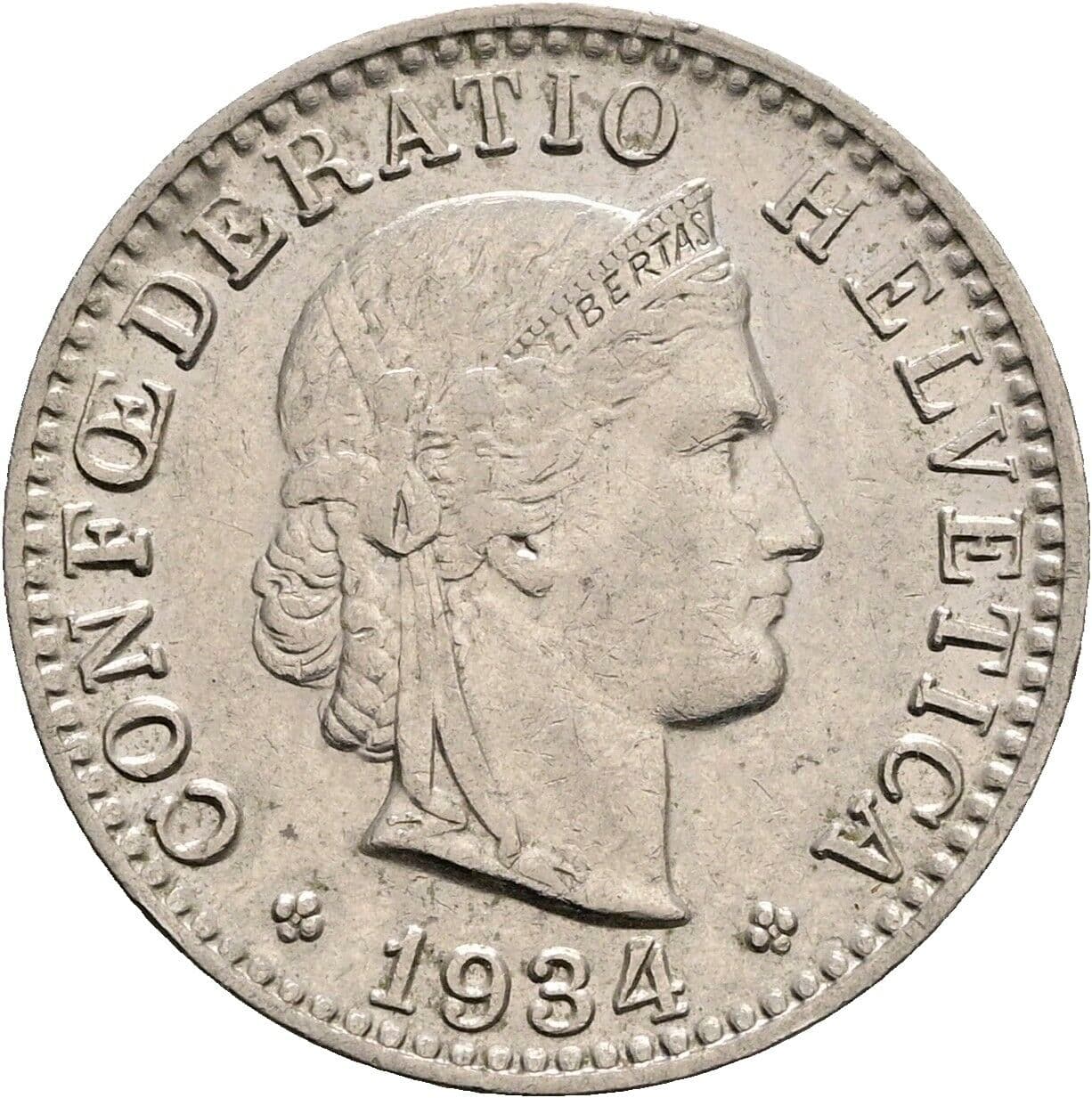 20 Rappen 1934 – Vorderseite