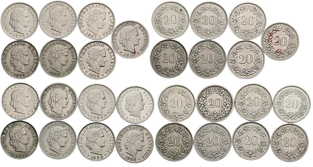 Lot 15 Stück 20 Rappen