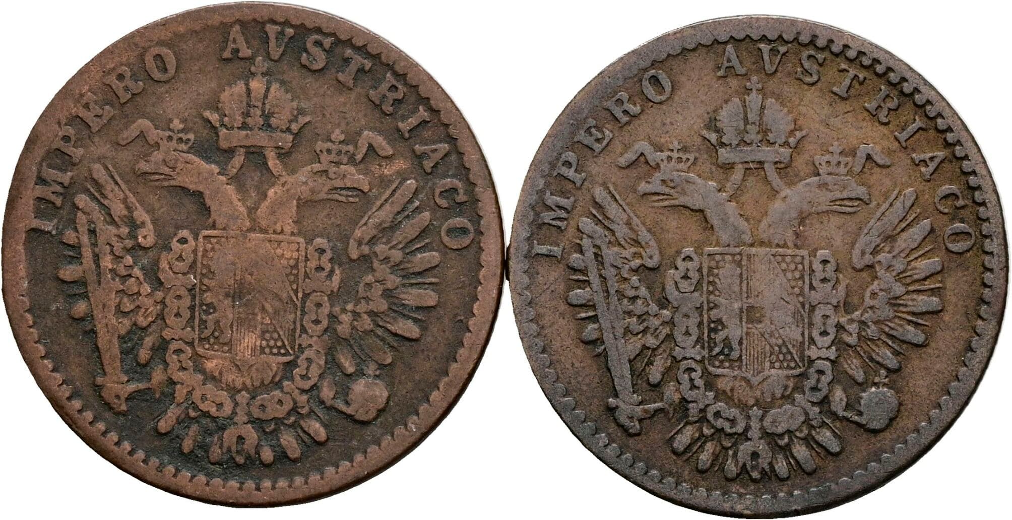 Lot 2 Stück 3 Centesimi Franz Joseph I. 1848-1916 1852 M, V – Rückseite