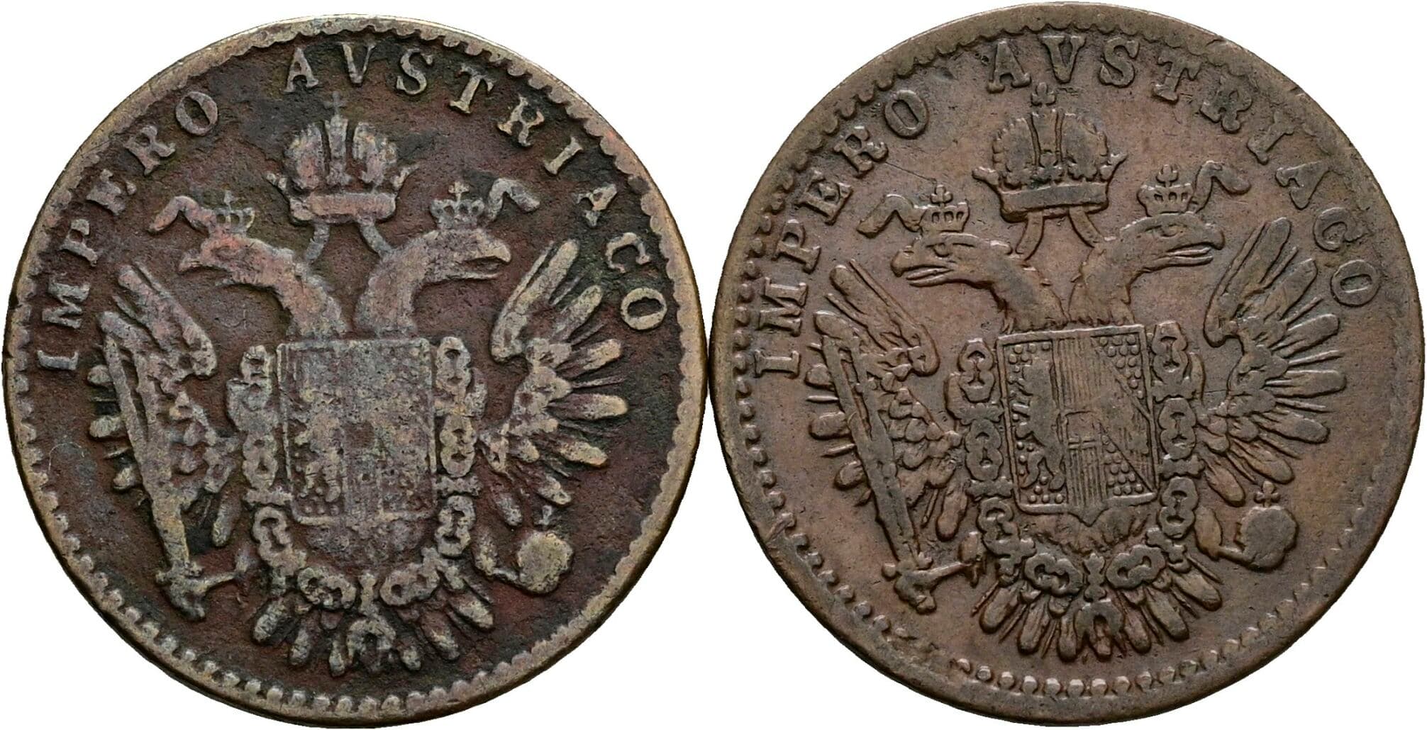 Lot 2 Stück 3 Centesimi Franz Joseph I. 1848-1916 1852 M, V – Rückseite