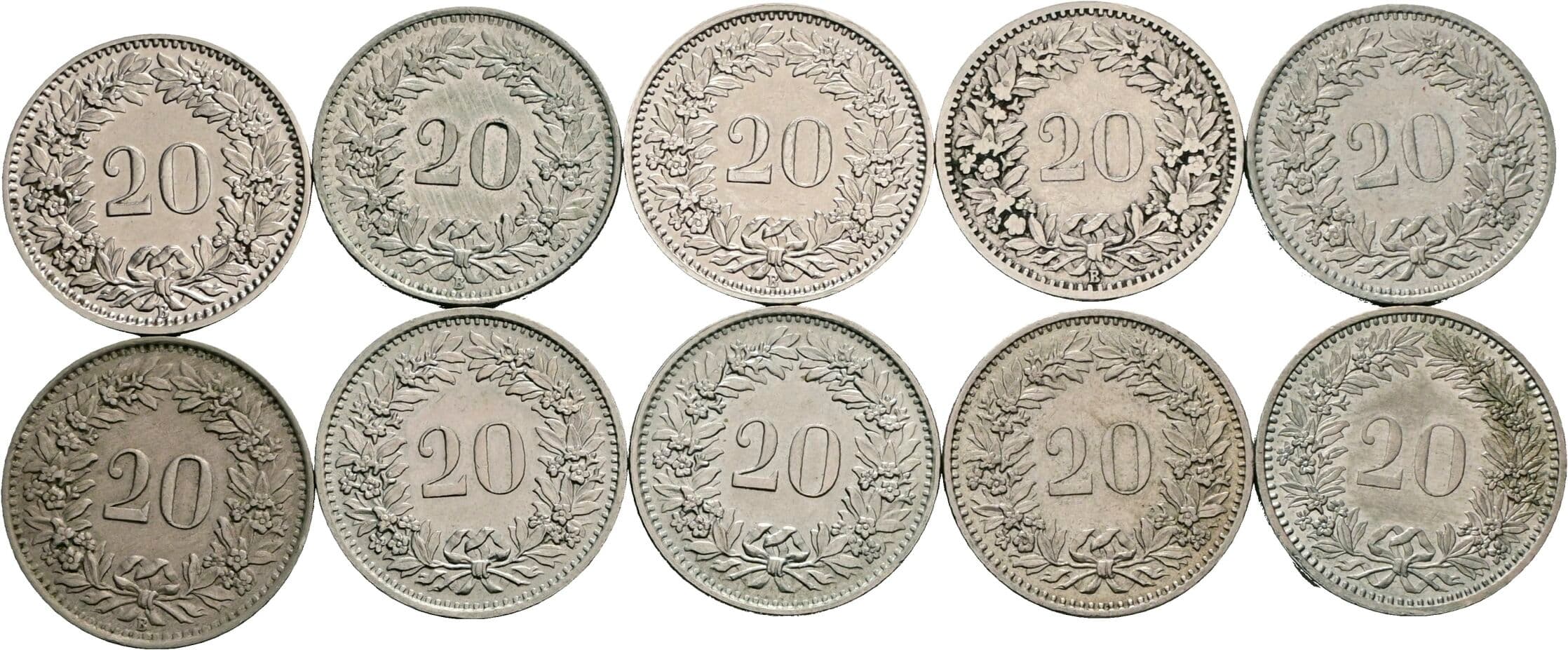 Lot 10 Stück 20 Rappen