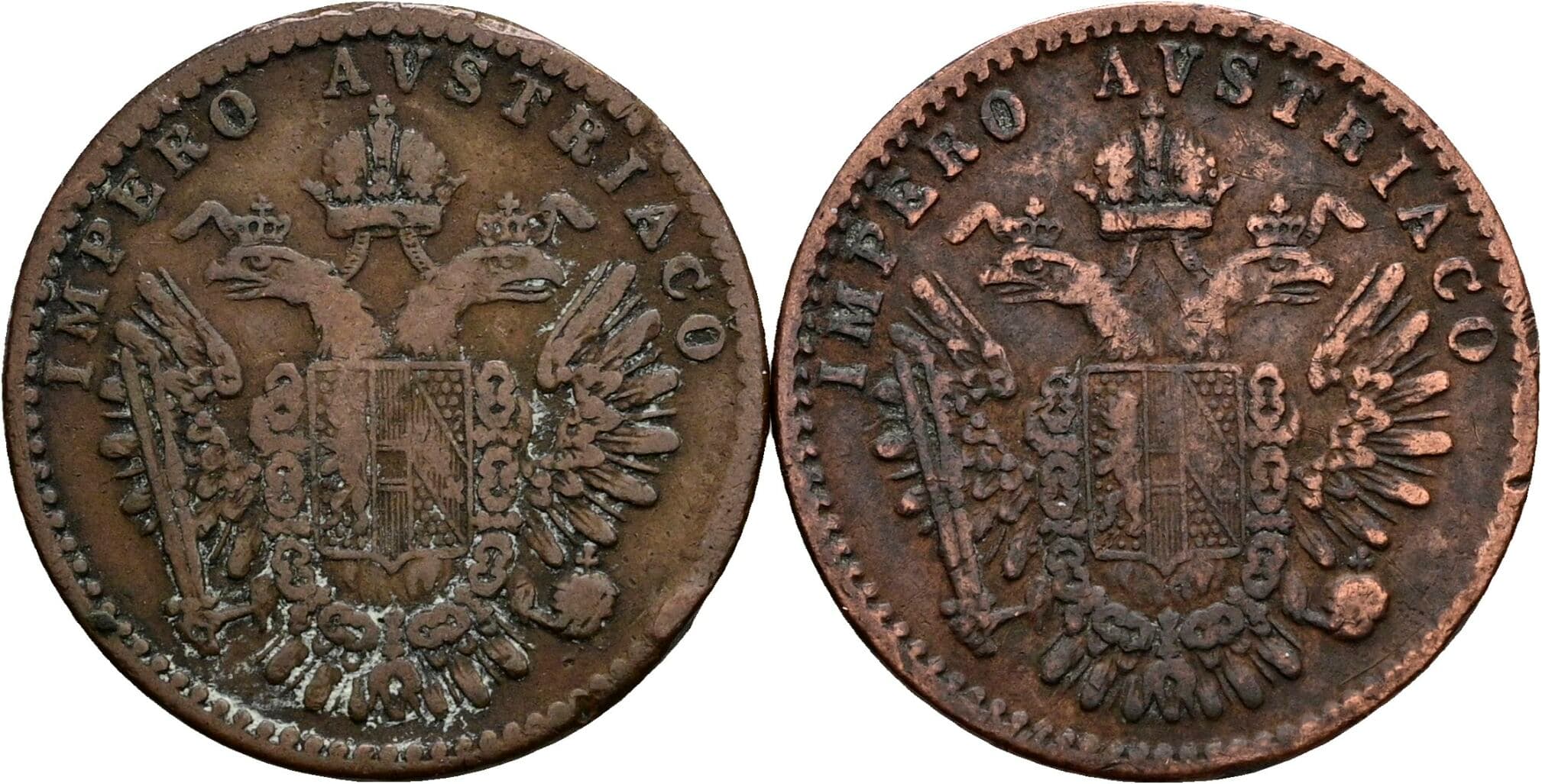 Lot 2 Stück 3 Centesimi Franz Joseph I. 1848-1916 1852 M, V – Rückseite
