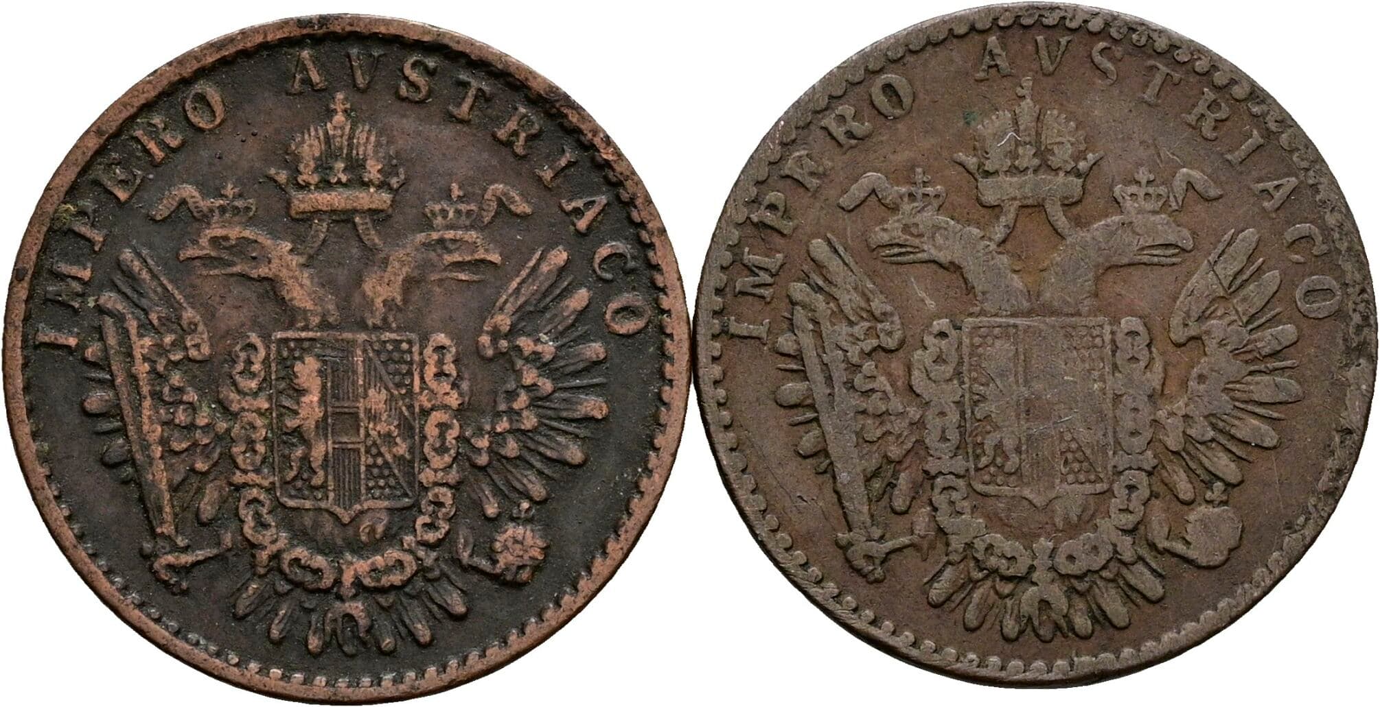 Lot 2 Stück 3 Centesimi Franz Joseph I. 1848-1916 1852 M, V – Rückseite