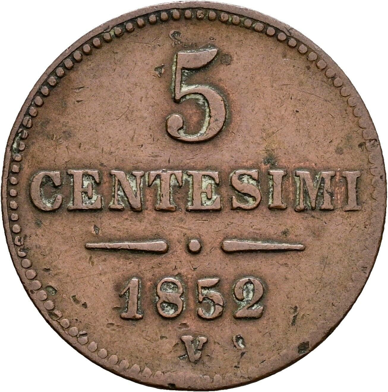 5 Centesimi Franz Joseph I. 1848-1916 1852 V, Venedig – Vorderseite