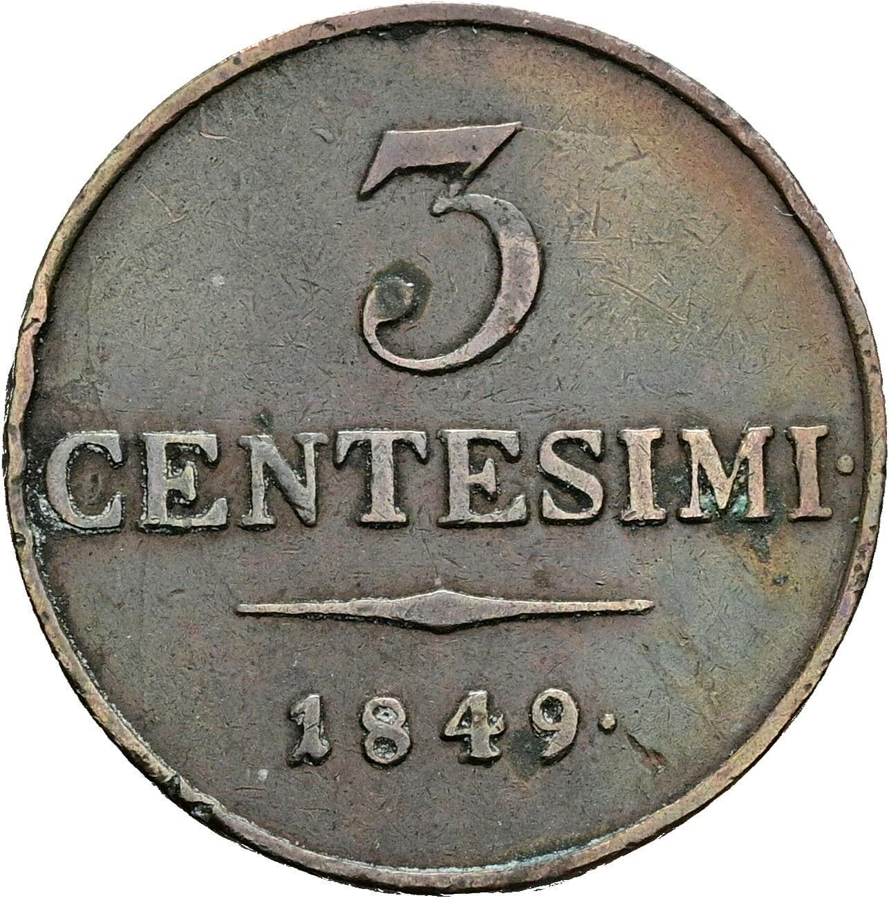3 Centesimi Franz Joseph I. 1848-1916 1849 M – Vorderseite