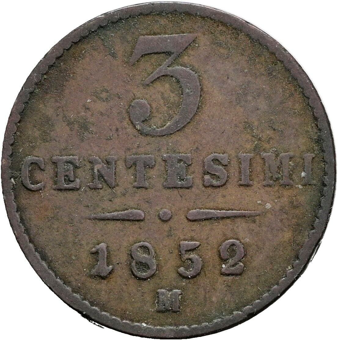 3 Centesimi Franz Joseph I. 1848-1916 1852 M – Vorderseite