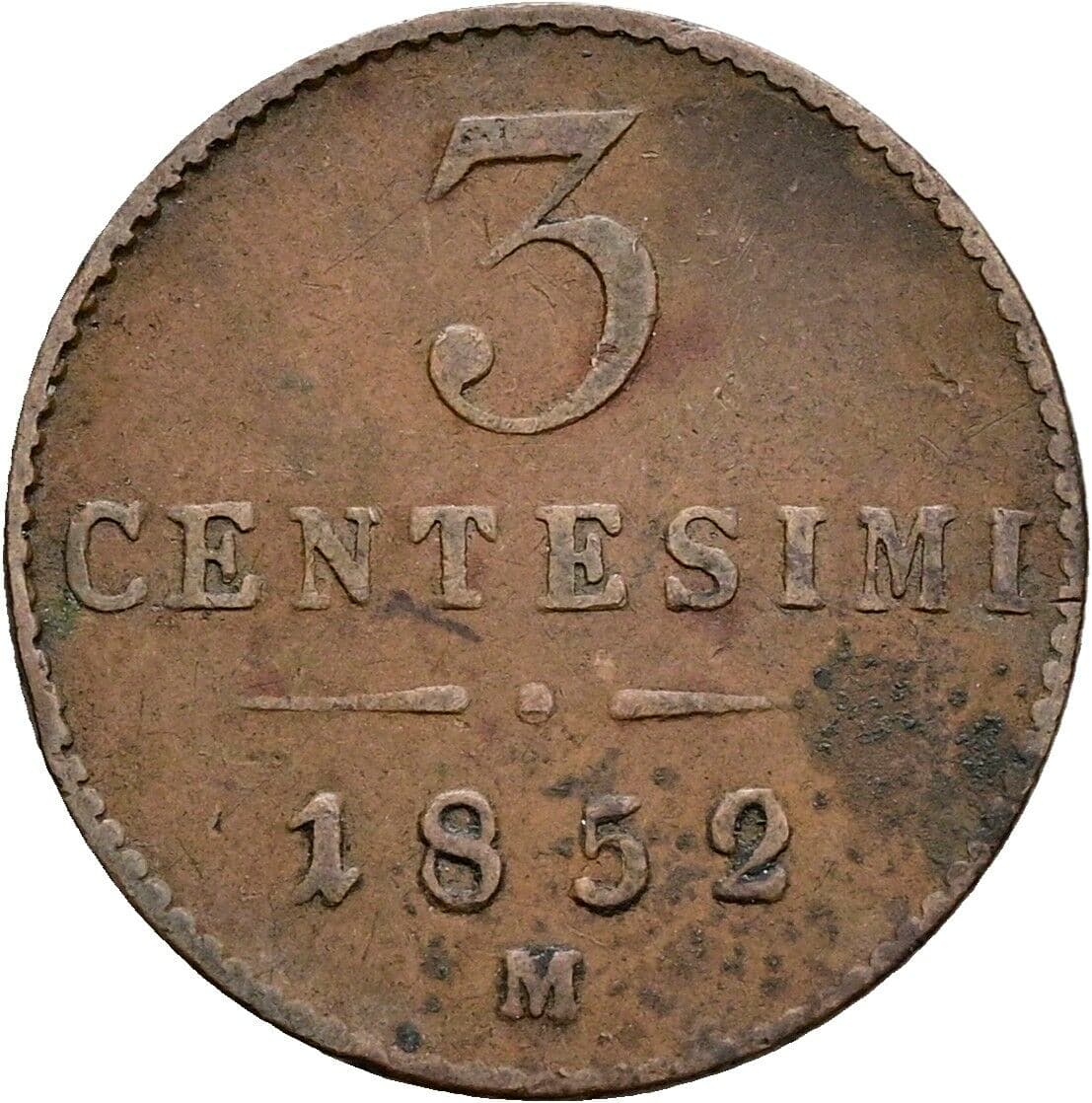 3 Centesimi Franz Joseph I. 1848-1916 1852 M – Vorderseite