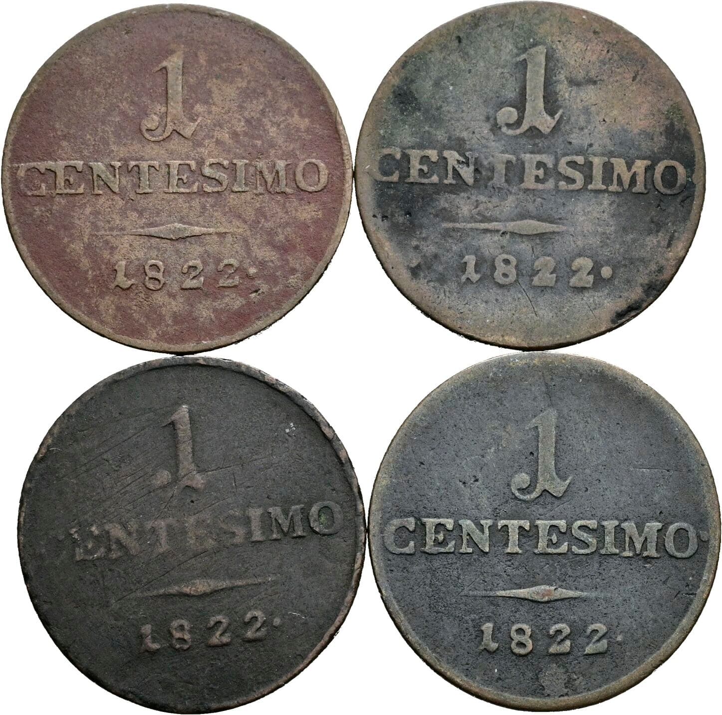 Lot 4 Stück 1 Centesimo Franz II. (I). 1792-1835 1822 M+V – Vorderseite