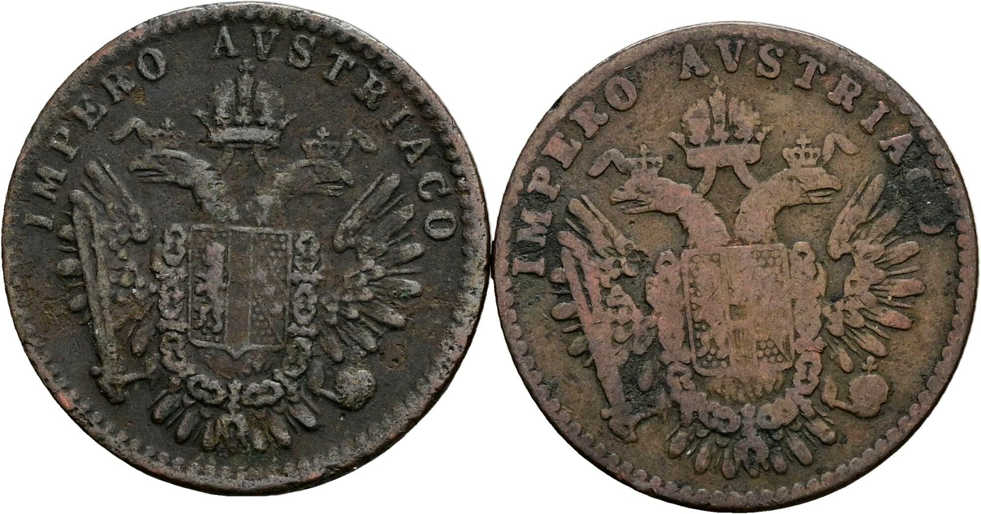 Lot 2 Stück 3 Centesimi Franz Joseph I. 1848-1916 1852 M, V – Rückseite