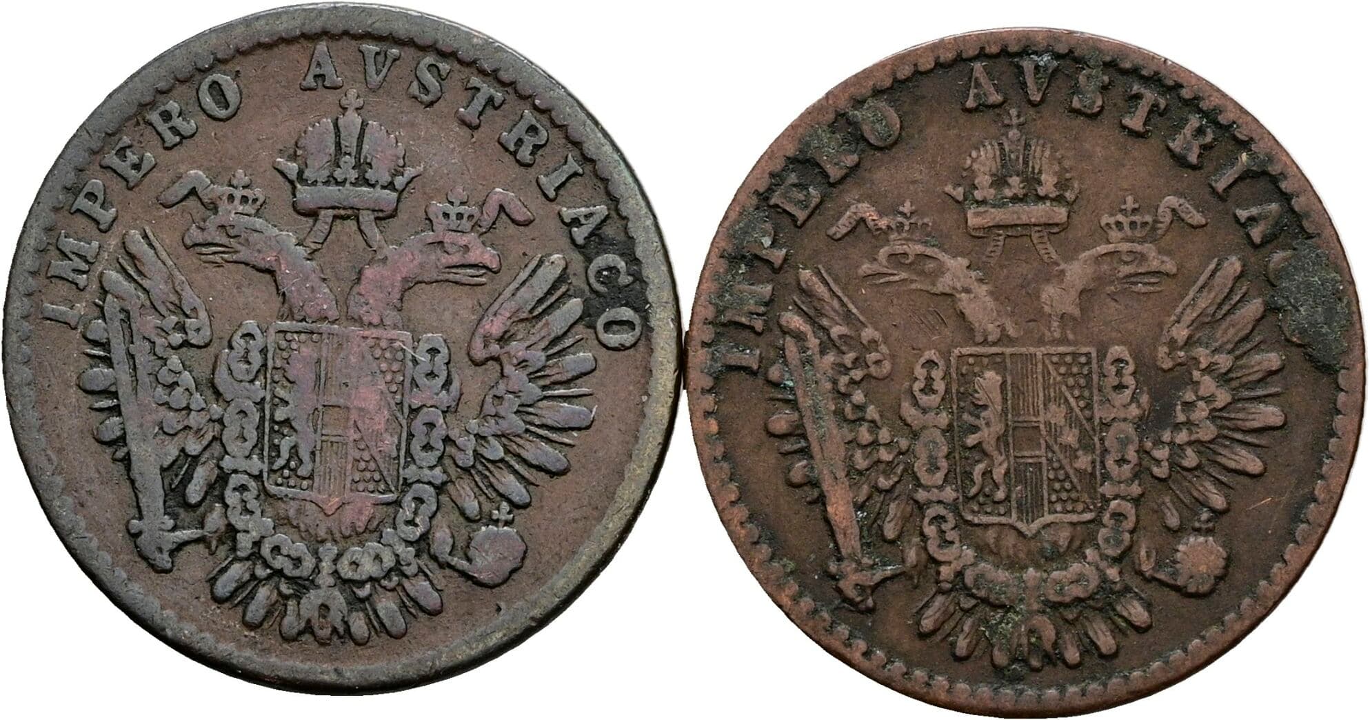 Lot 2 Stück 3 Centesimi Franz Joseph I. 1848-1916 1852 M, V – Rückseite