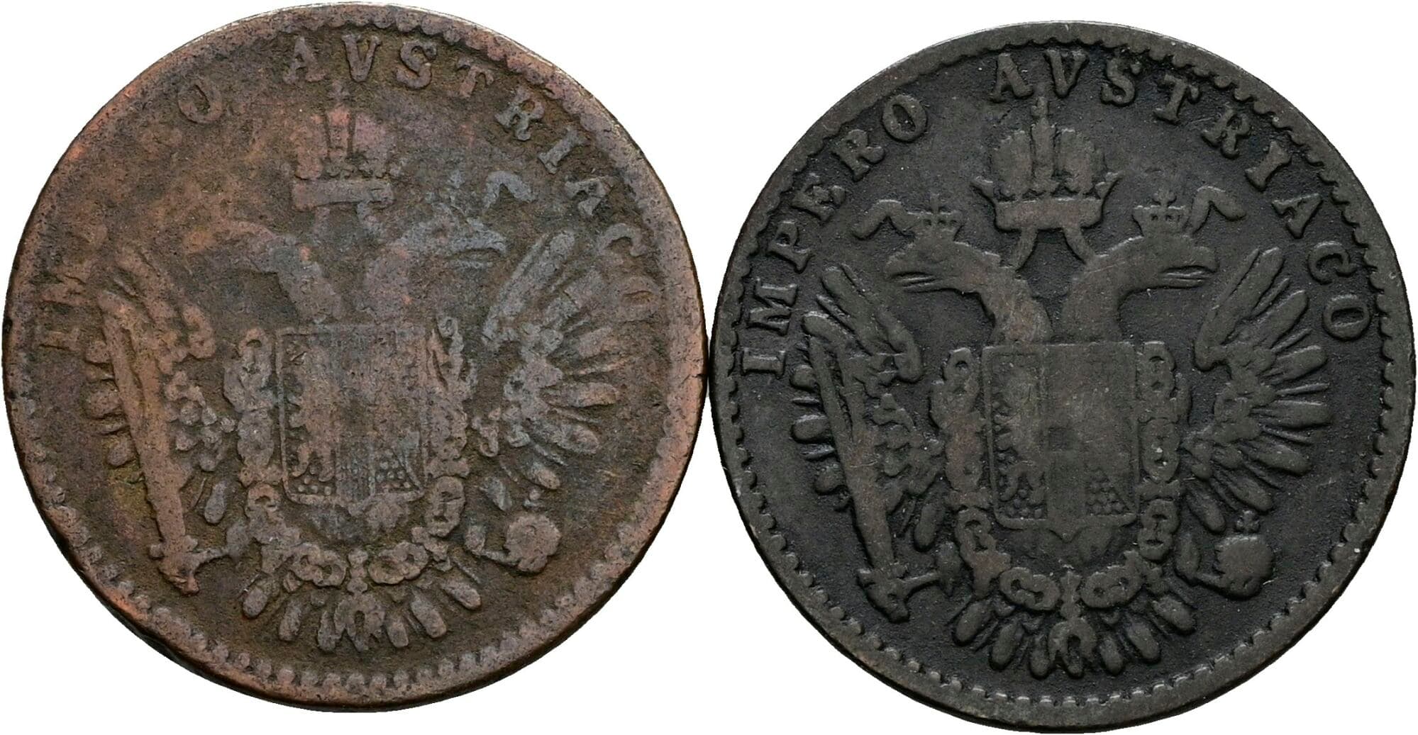 Lot 2 Stück 3 Centesimi Franz Joseph I. 1848-1916 1852 M, V – Rückseite