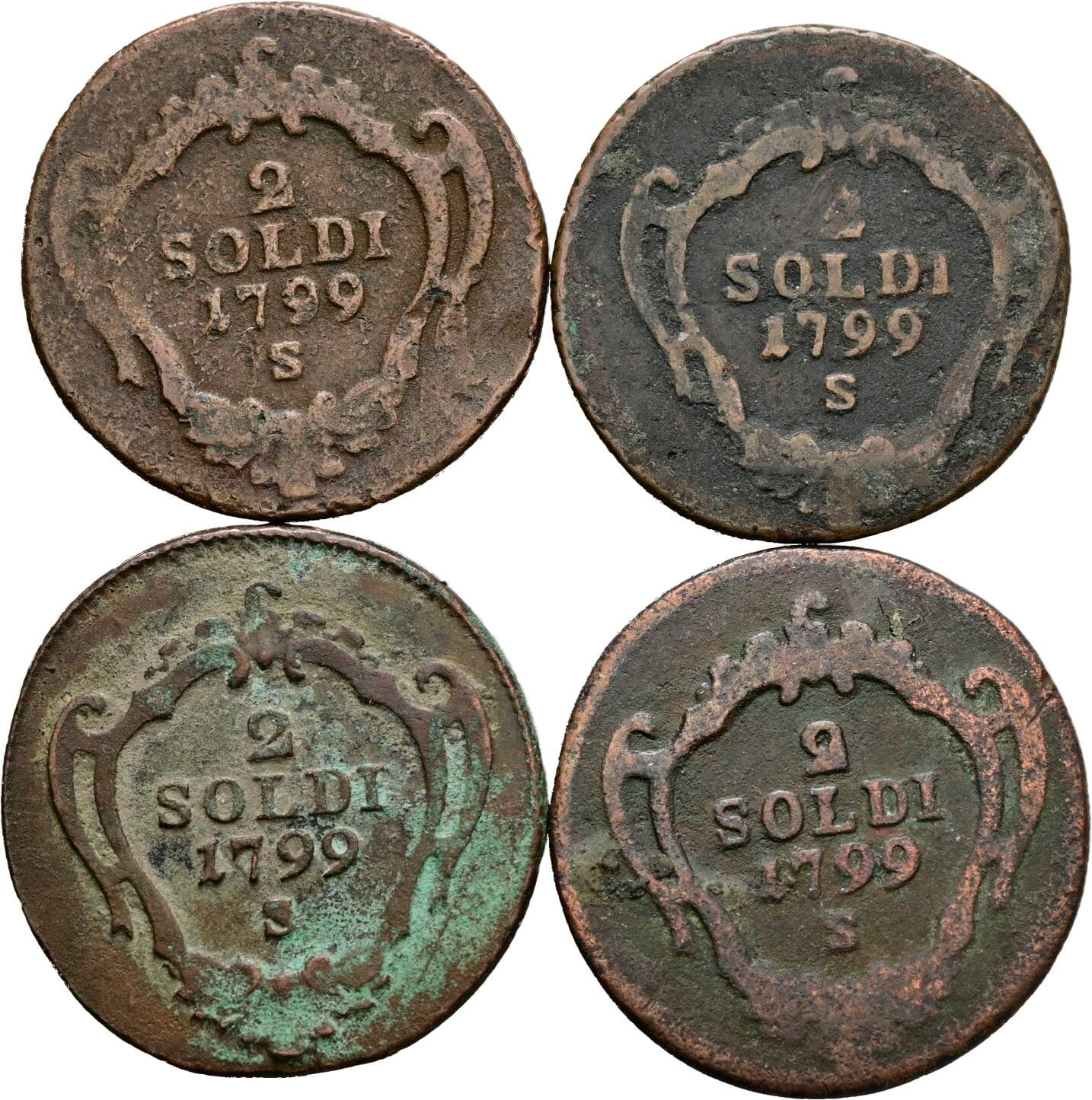 Lot 4 Stück 2 Soldi Franz II. (I). 1792-1835 1799 S – Vorderseite