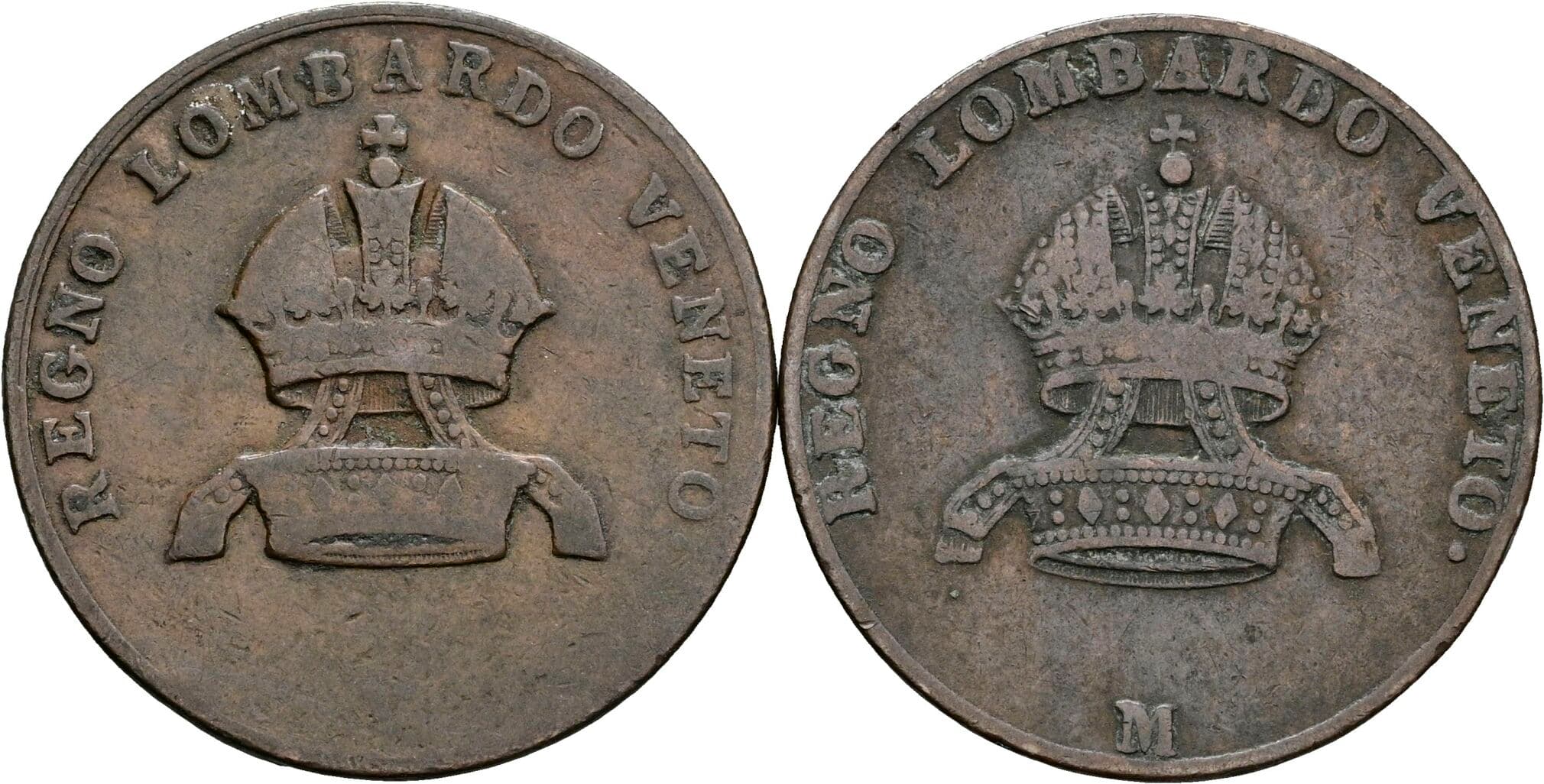 Lot 2 Stück 5 Centesimi Franz II. (I). 1792-1835 1822 M+V – Rückseite
