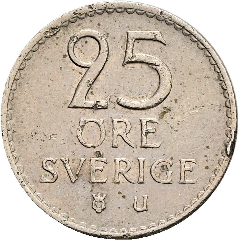 25 Öre Gustav VI. Adolf (1950-1973) 1965 – Vorderseite