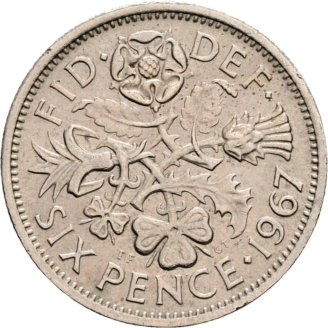 6 Pence Elisabeth II. 1952-2022 1967 – Rückseite