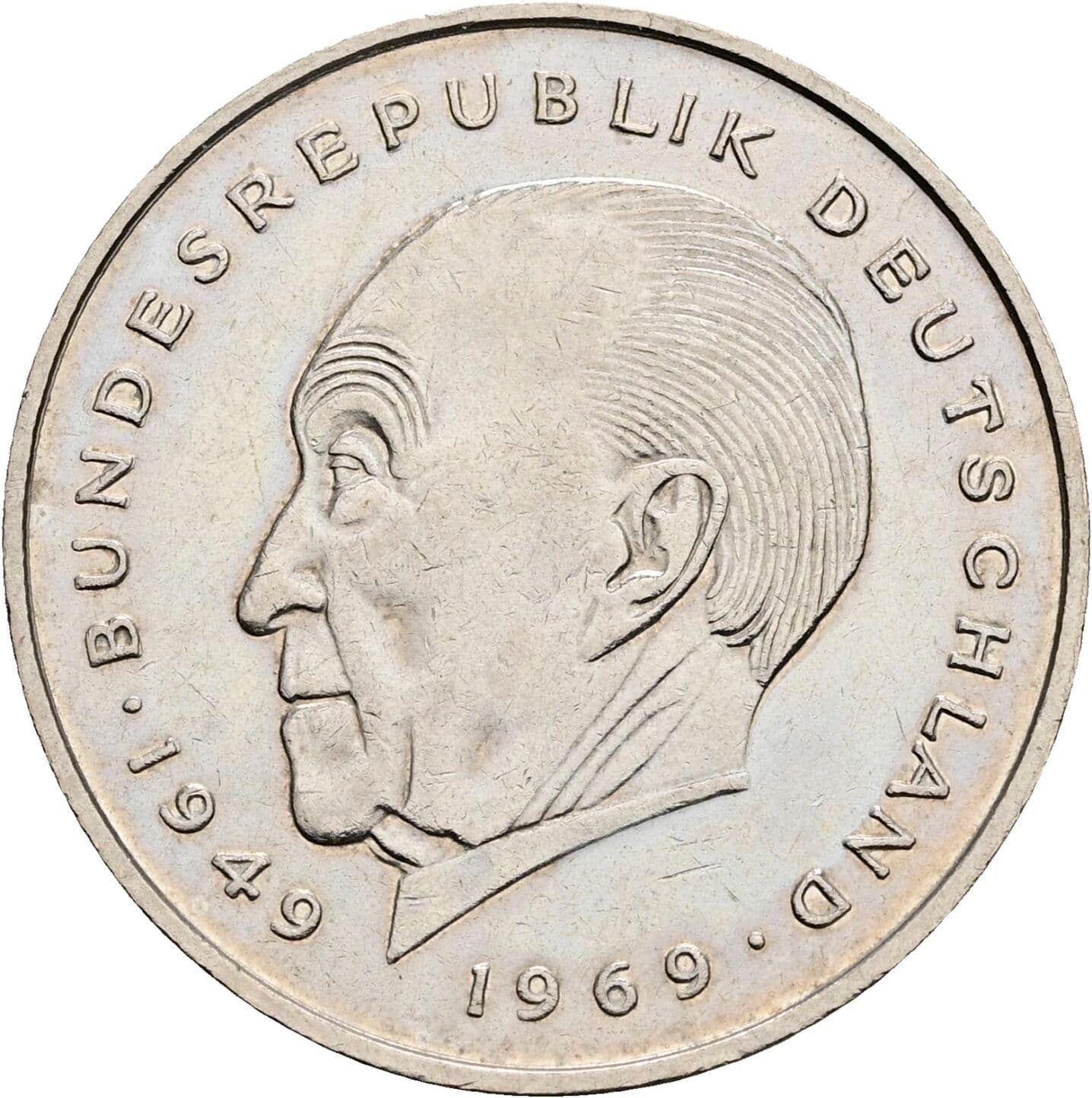 2 Deutsche Mark 1977 F – Vorderseite