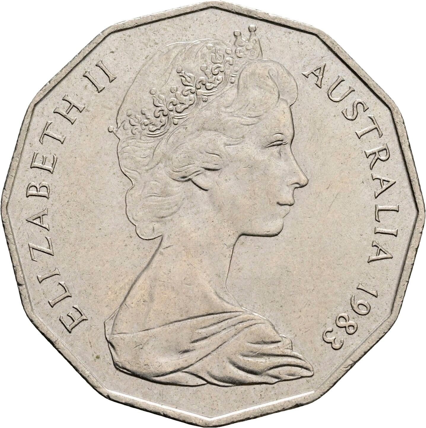 50 Cents Elisabeth II. 1952-2022 1983 – Vorderseite