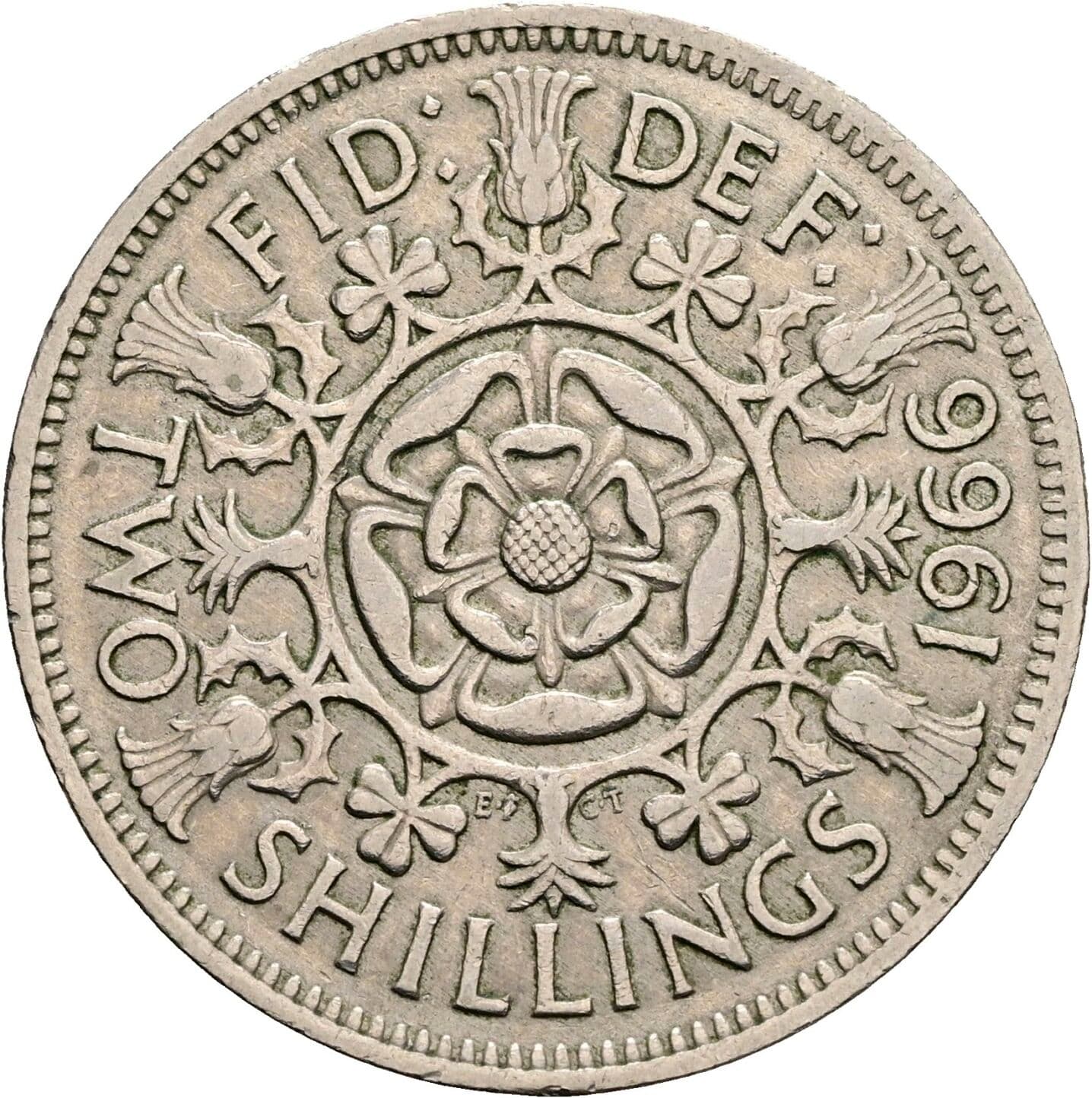 2 Shillings Elisabeth II. 1952-2022 1966 – Rückseite