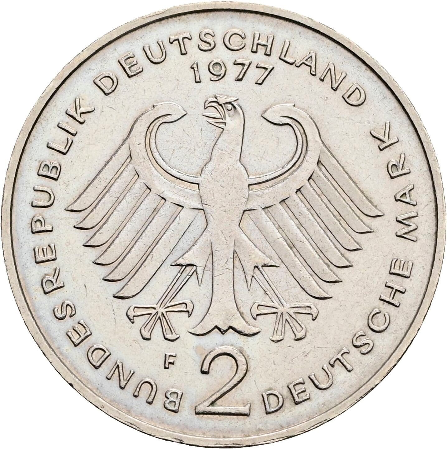 2 Deutsche Mark 1977 F – Rückseite