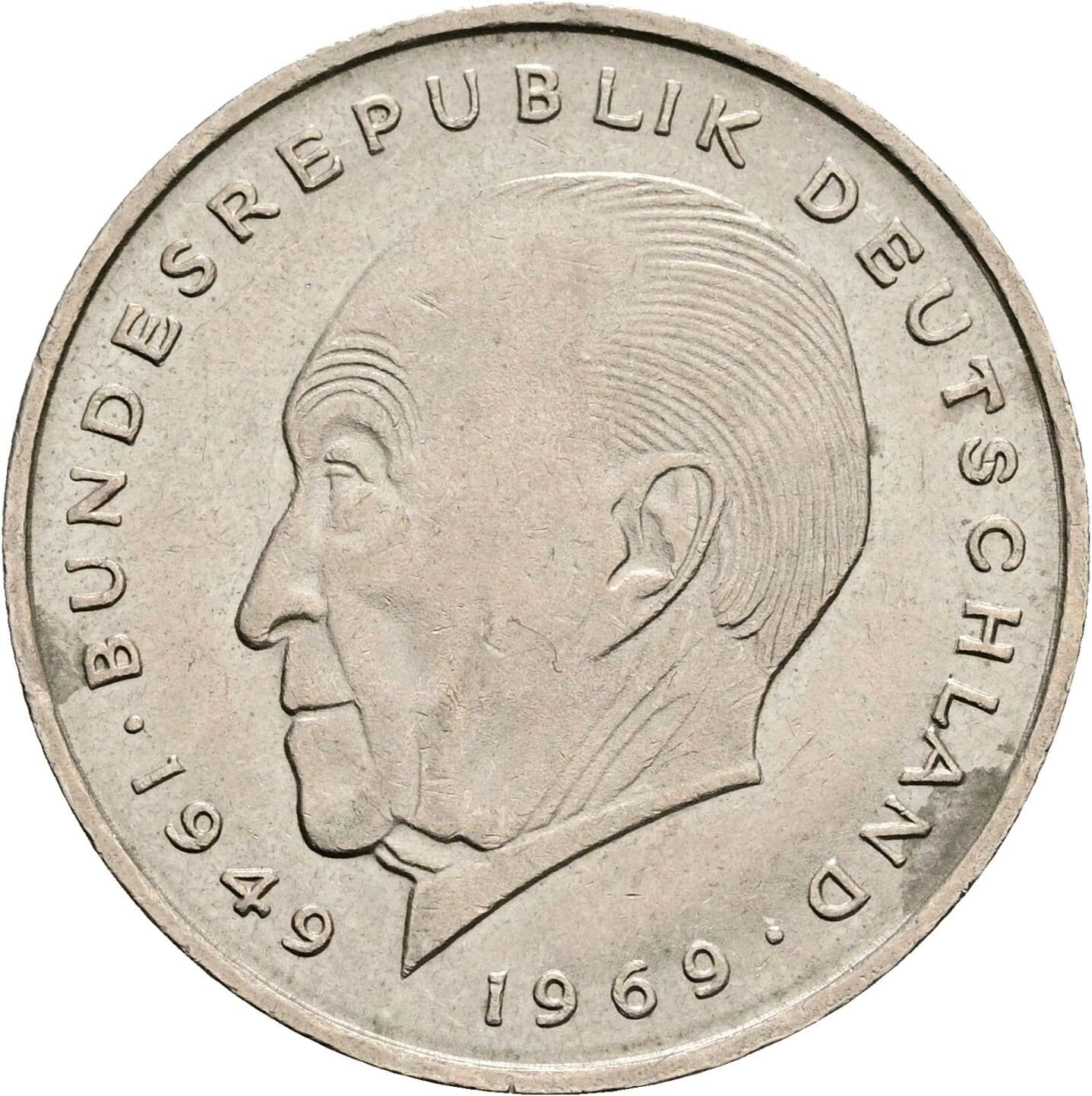 2 Deutsche Mark 1976 F – Vorderseite