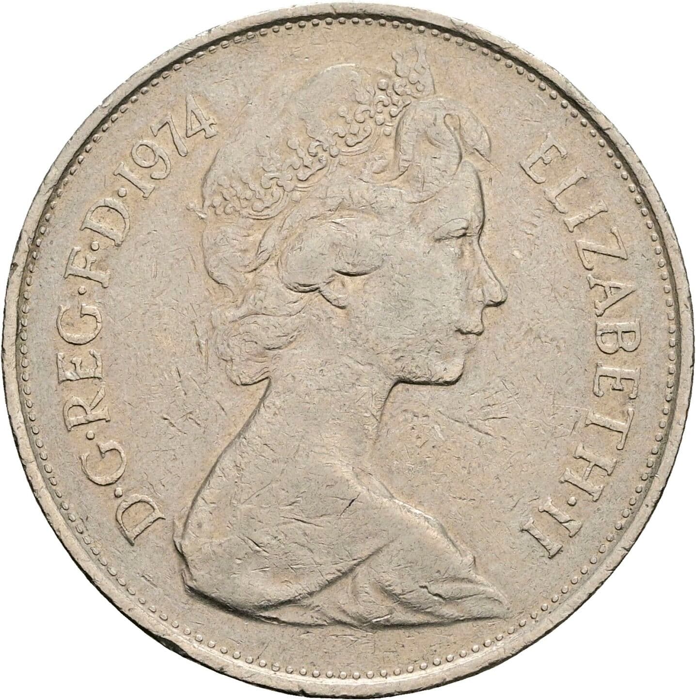 10 New Pence Elisabeth II. 1952-2022 1974 – Vorderseite