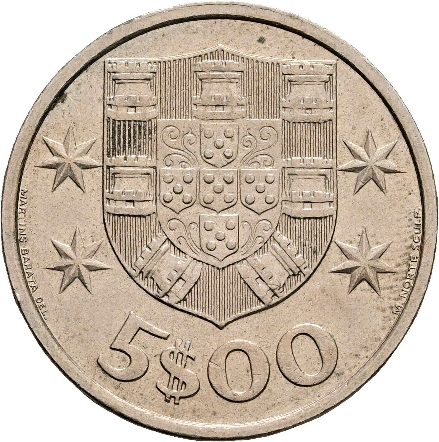 5 Escudos 1977 – Rückseite