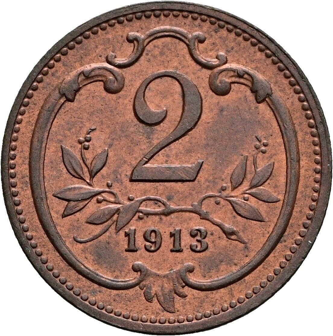 2 Heller Franz Joseph I. 1848-1916 1913 – Vorderseite