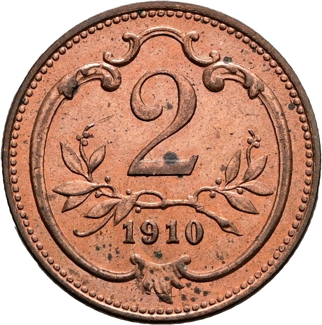 2 Heller Franz Joseph I. 1848-1916 1910 – Vorderseite