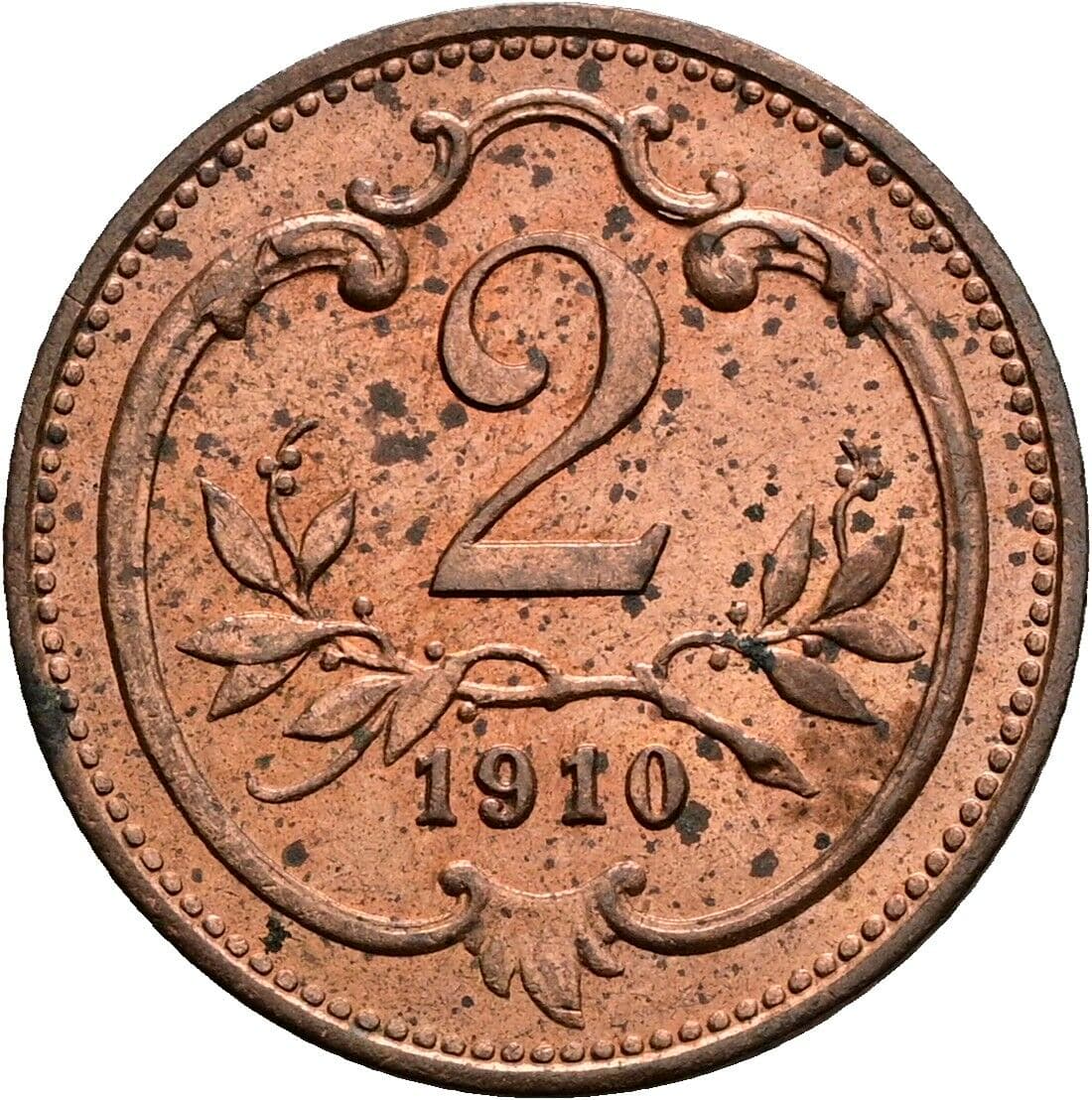 2 Heller Franz Joseph I. 1848-1916 1910 – Vorderseite
