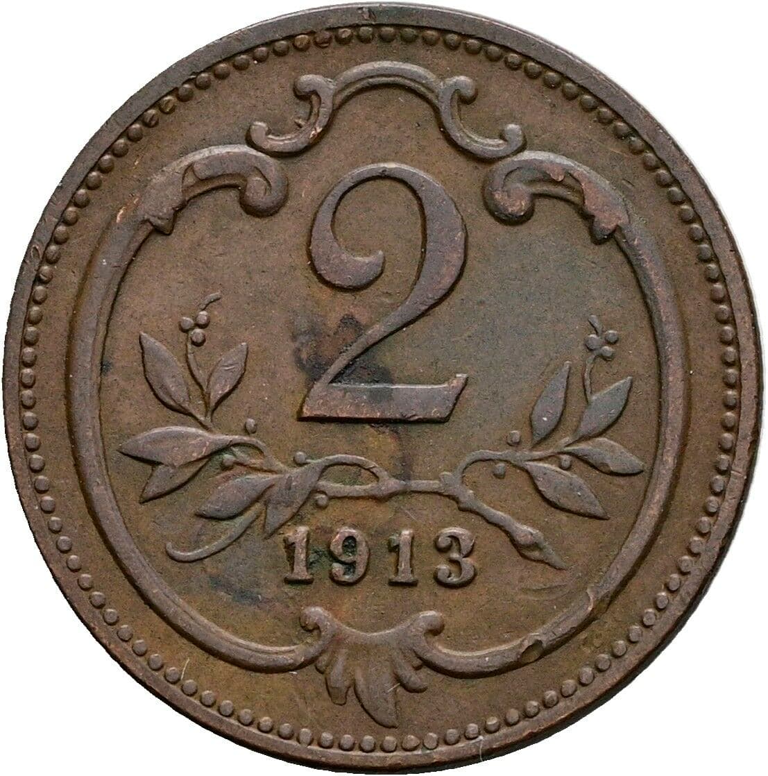 2 Heller Franz Joseph I. 1848-1916 1913 – Vorderseite