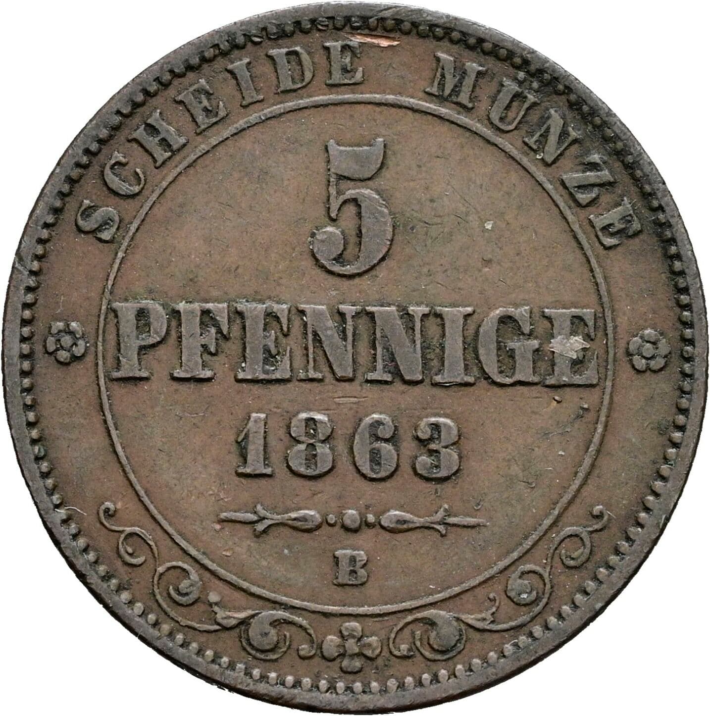 5 Pfennig Johann 1854-1873 1863 B – Vorderseite