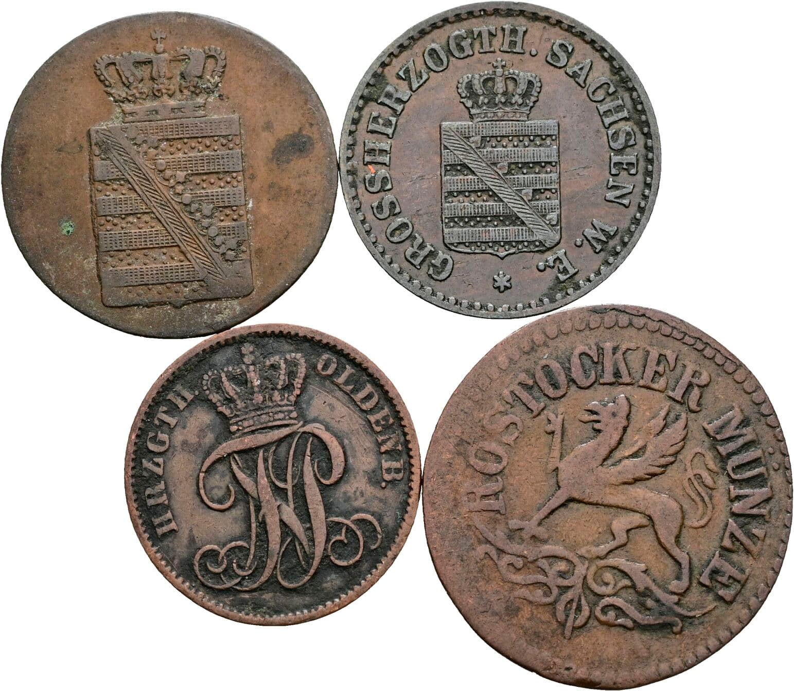 Lot 4 Stück Kupfer Kleinmünzen – Rückseite