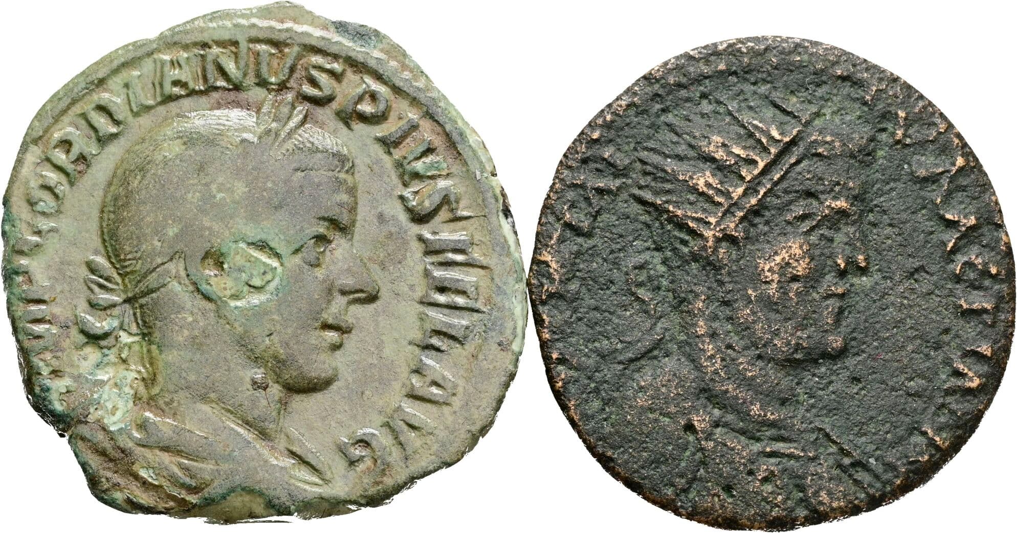 Lot 2 Stück Münzen Gordianus III. Pius, Provinzen – Vorderseite