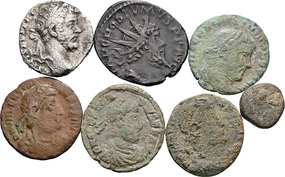 Antoninian+Denar+5 Bronzemünzen – Vorderseite